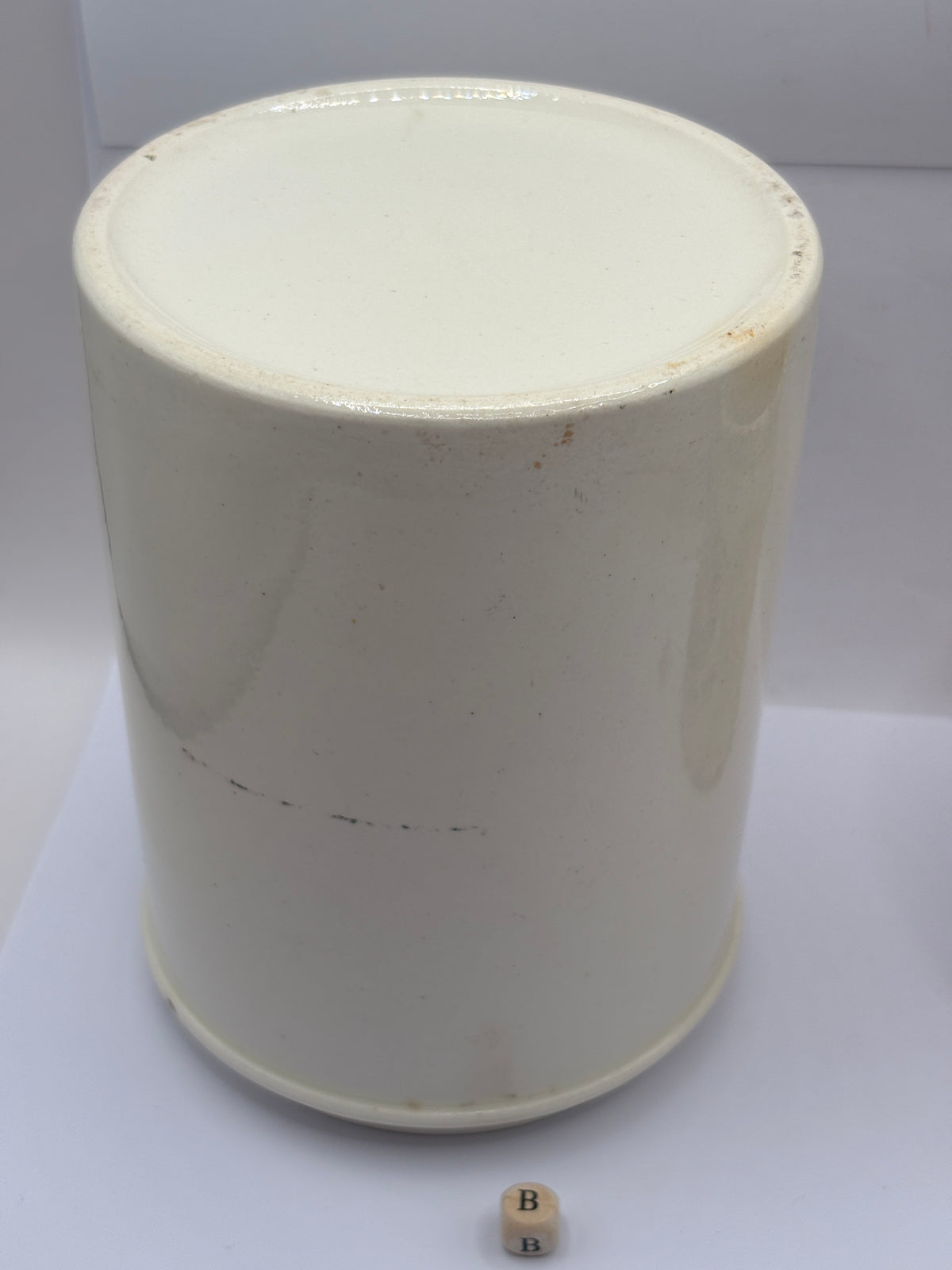 Old large plain white stoneware apothecary jar (B)