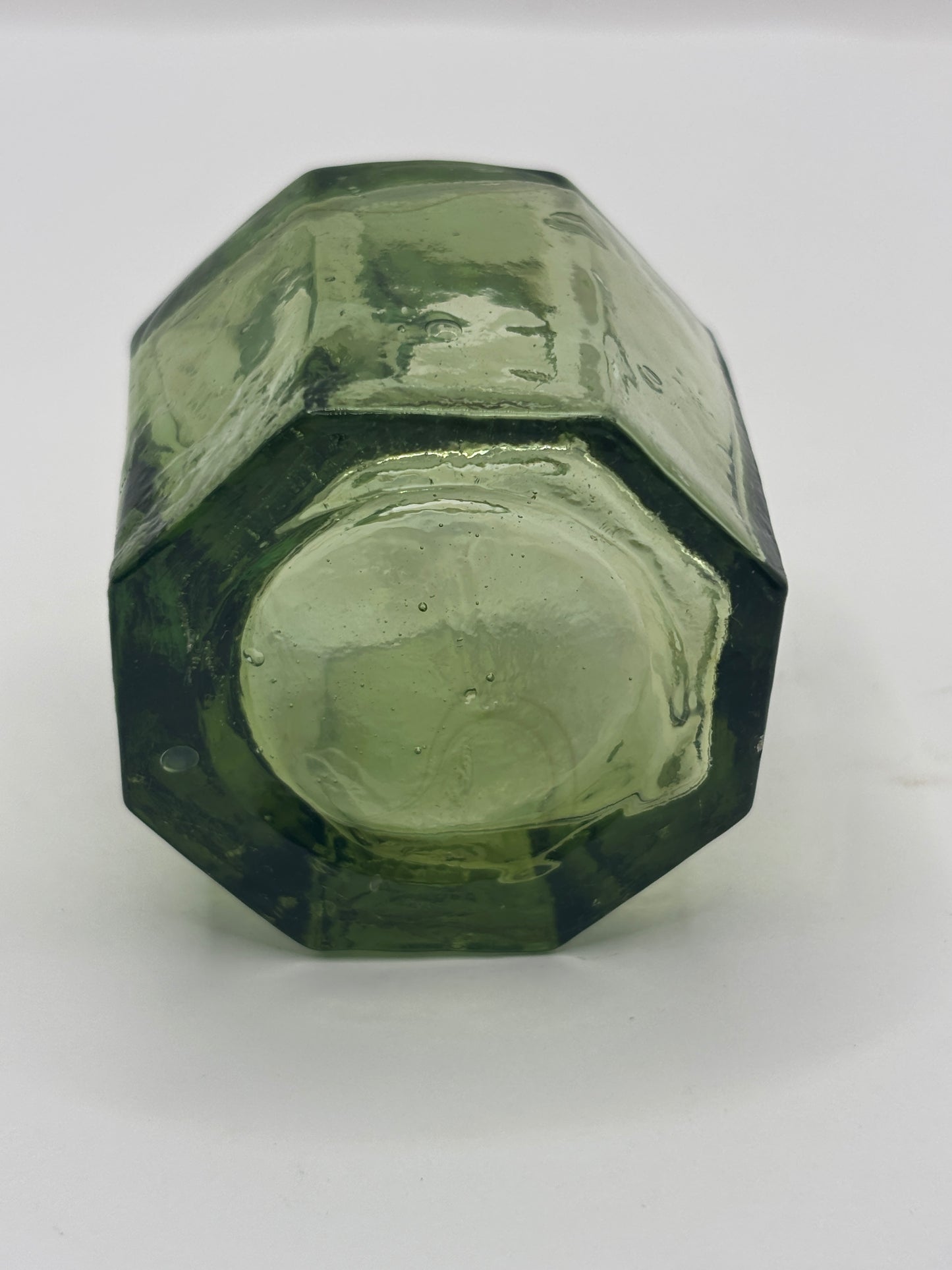 Old olive green glass ink, inkwell.
