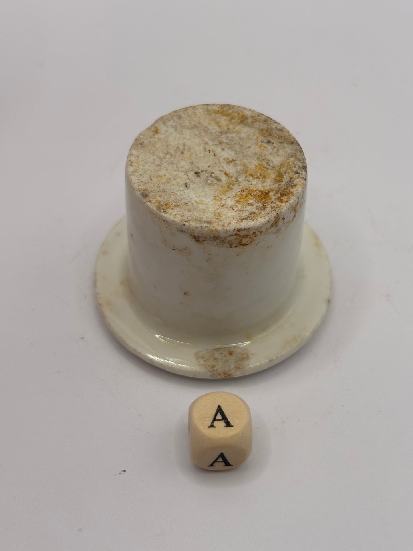 Old white stoneware school desk inkwell (a)