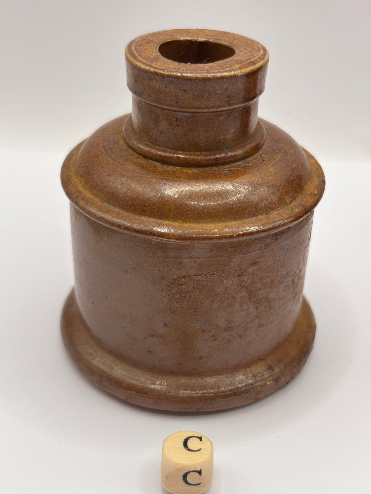 Old stoneware ink bottle, inkwell (c)
