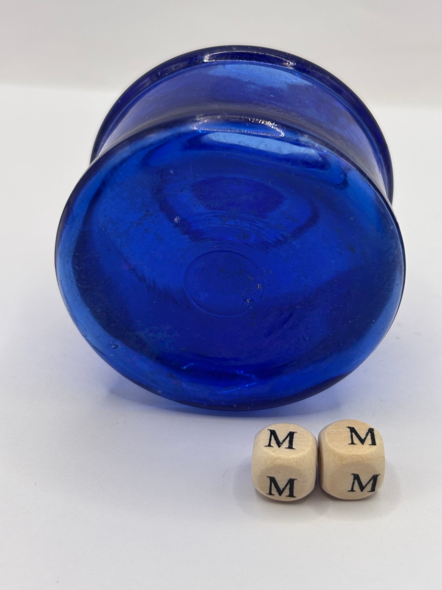 Old cobalt blue glass ink bottle, inkwell (mm)