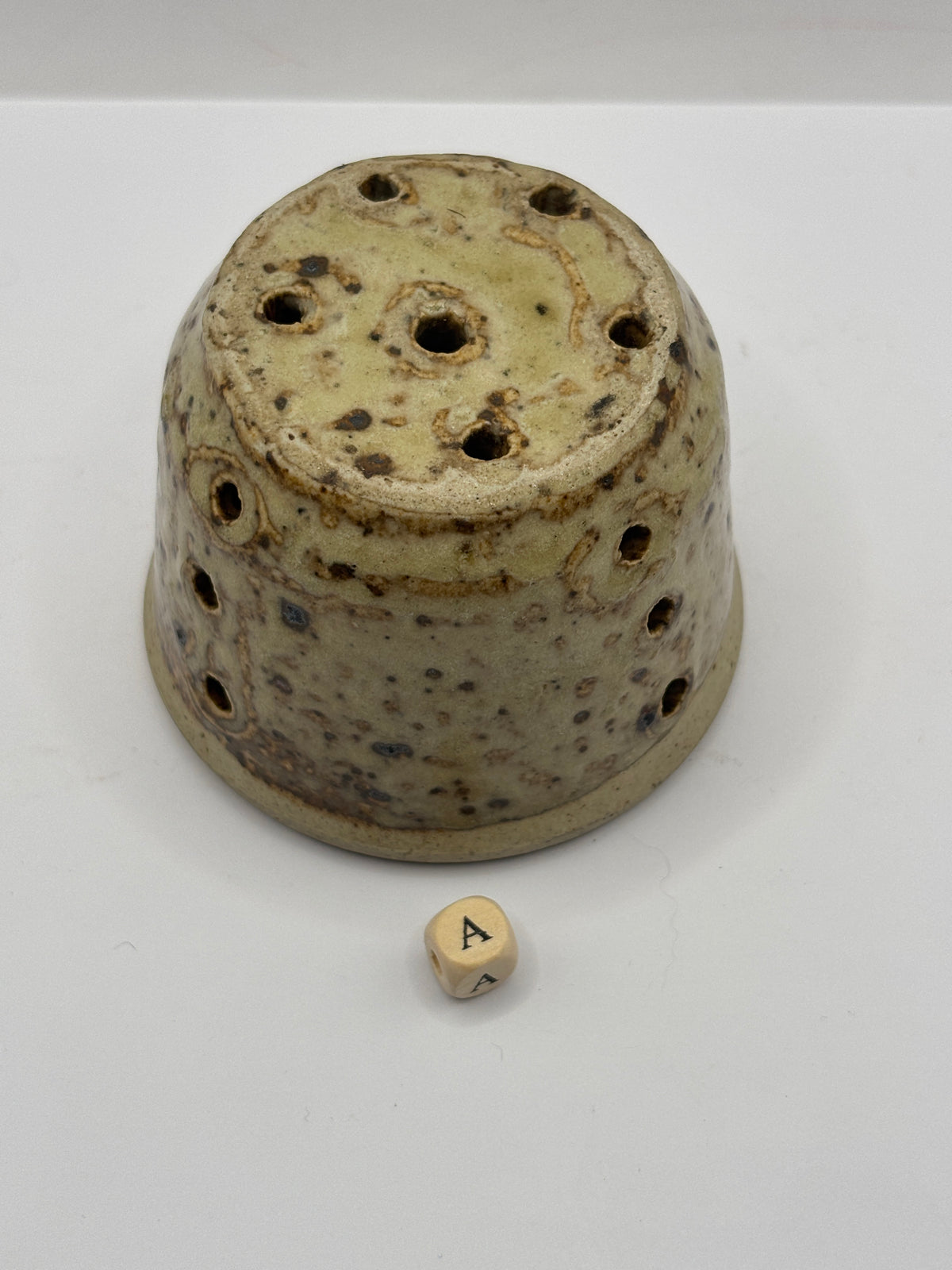 Old small french stoneware cheese mold, strainer/ faisselle (a)