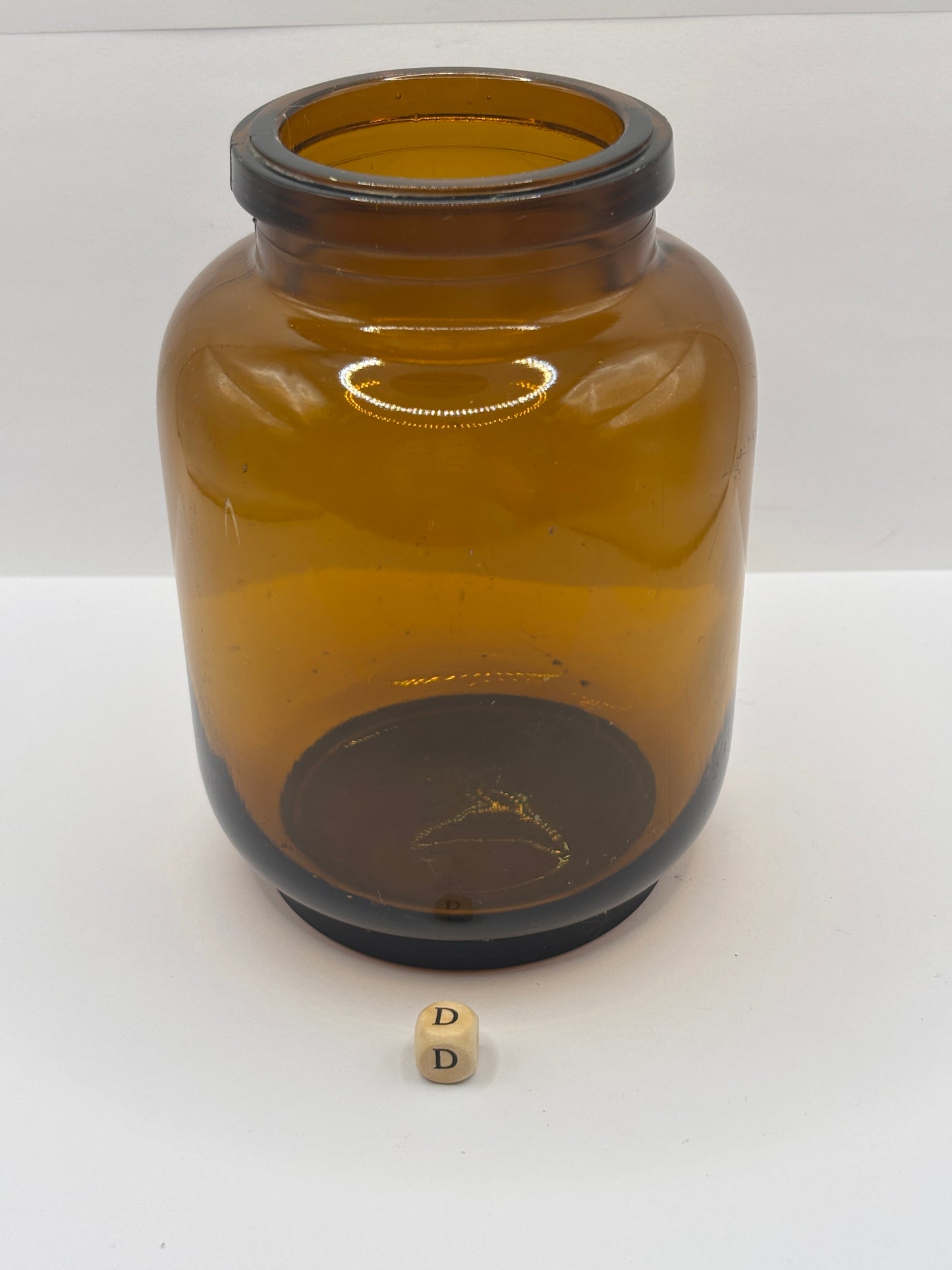 Old amber glass pickle jar (D)