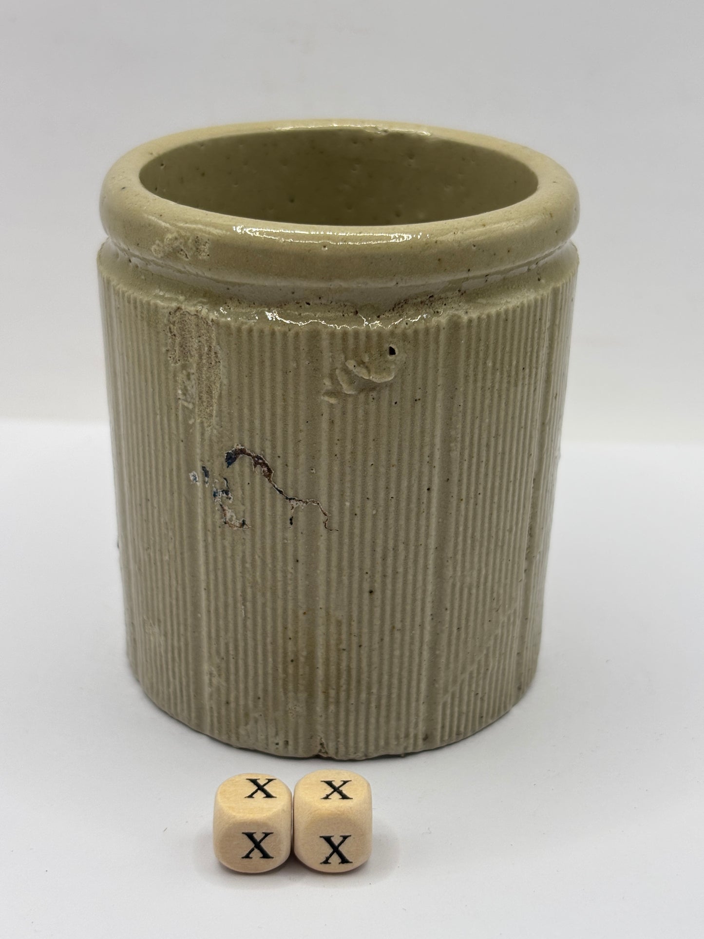 Old small ribbed stoneware jam pot (xx)