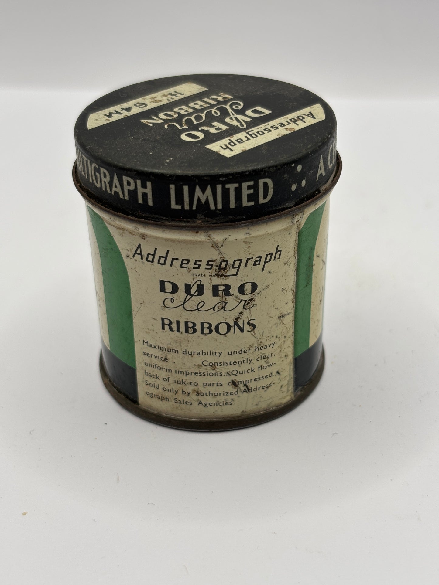 Old advertising tin, Duro clear ribbon tin