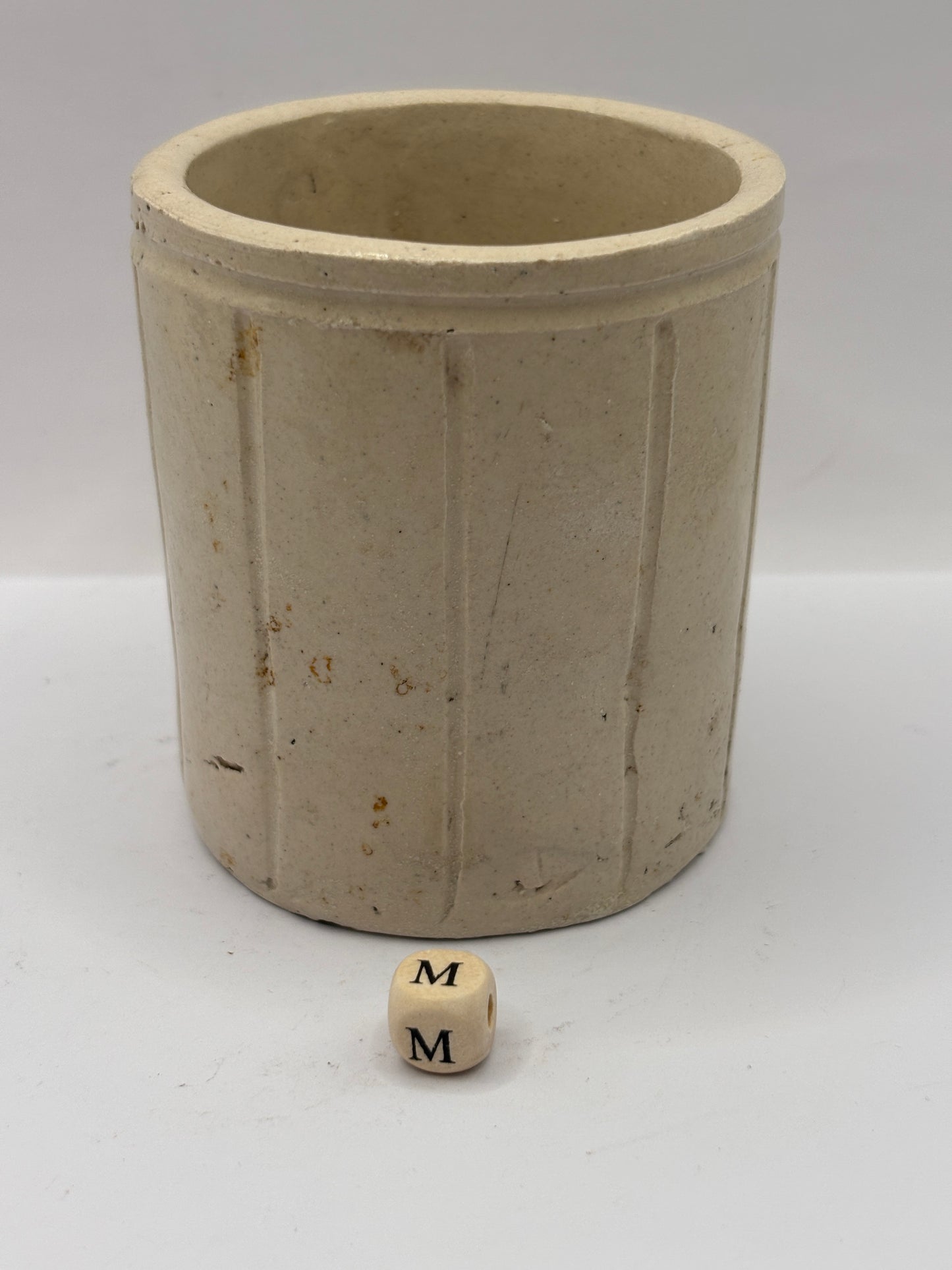 Old small ribbed stoneware jam pot (M) Hartleys
