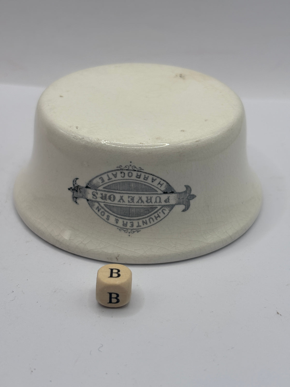 Old advertising meat paste pot, J.Hunter & son Purveyors Harrogate (B)