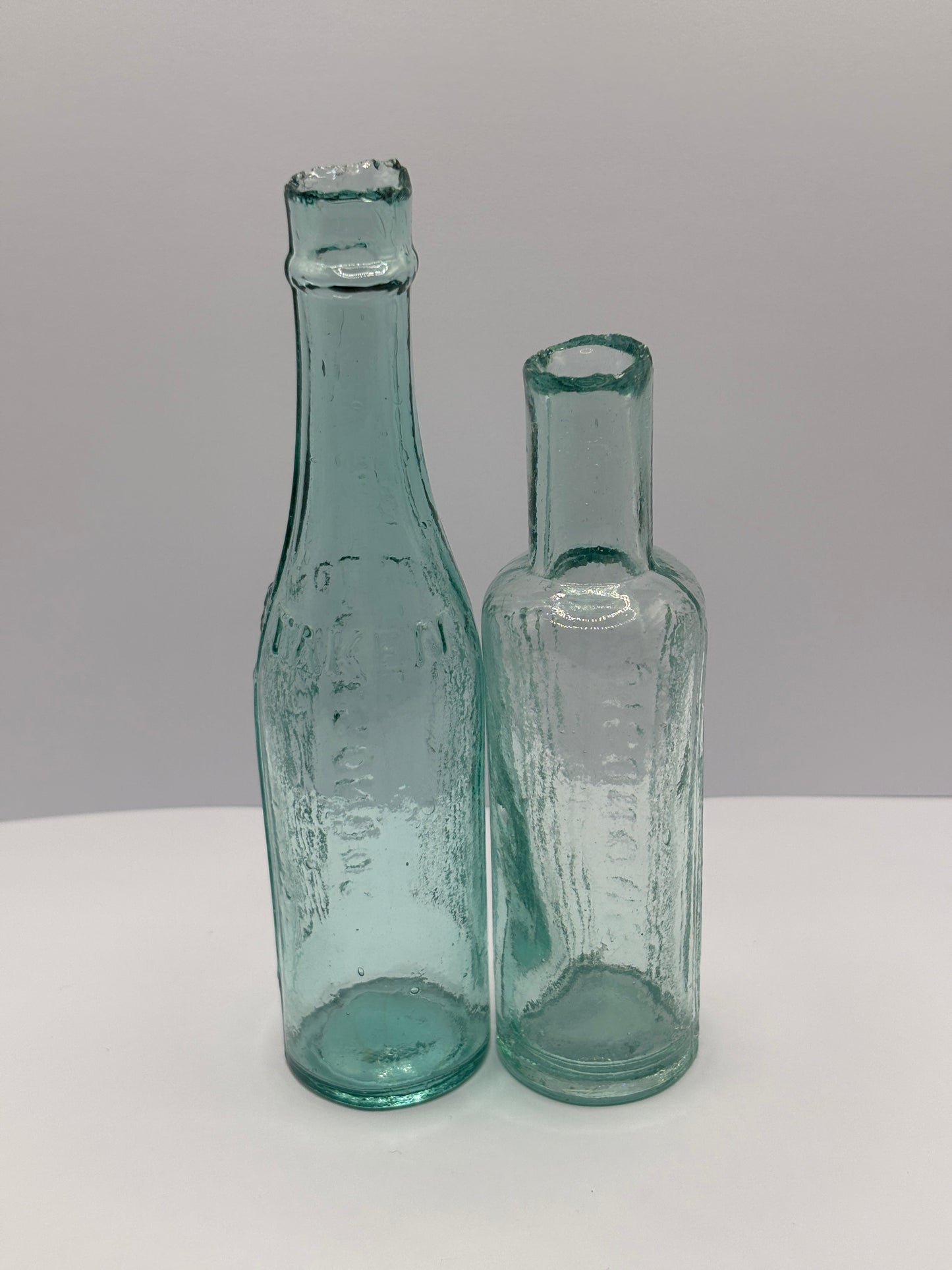 2 Old aqua glass poison bottles, Poisonous not to be taken