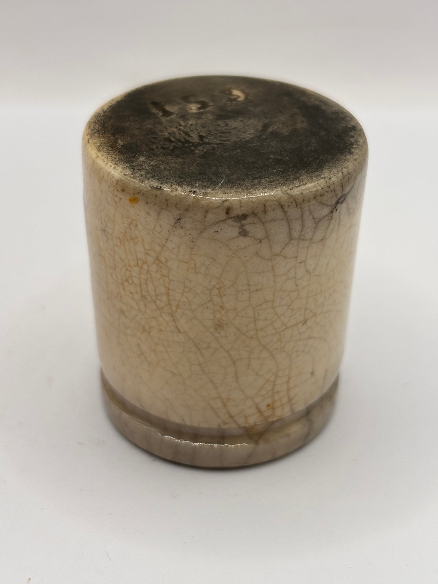 Old mini stained & crazed stoneware pot 5cms