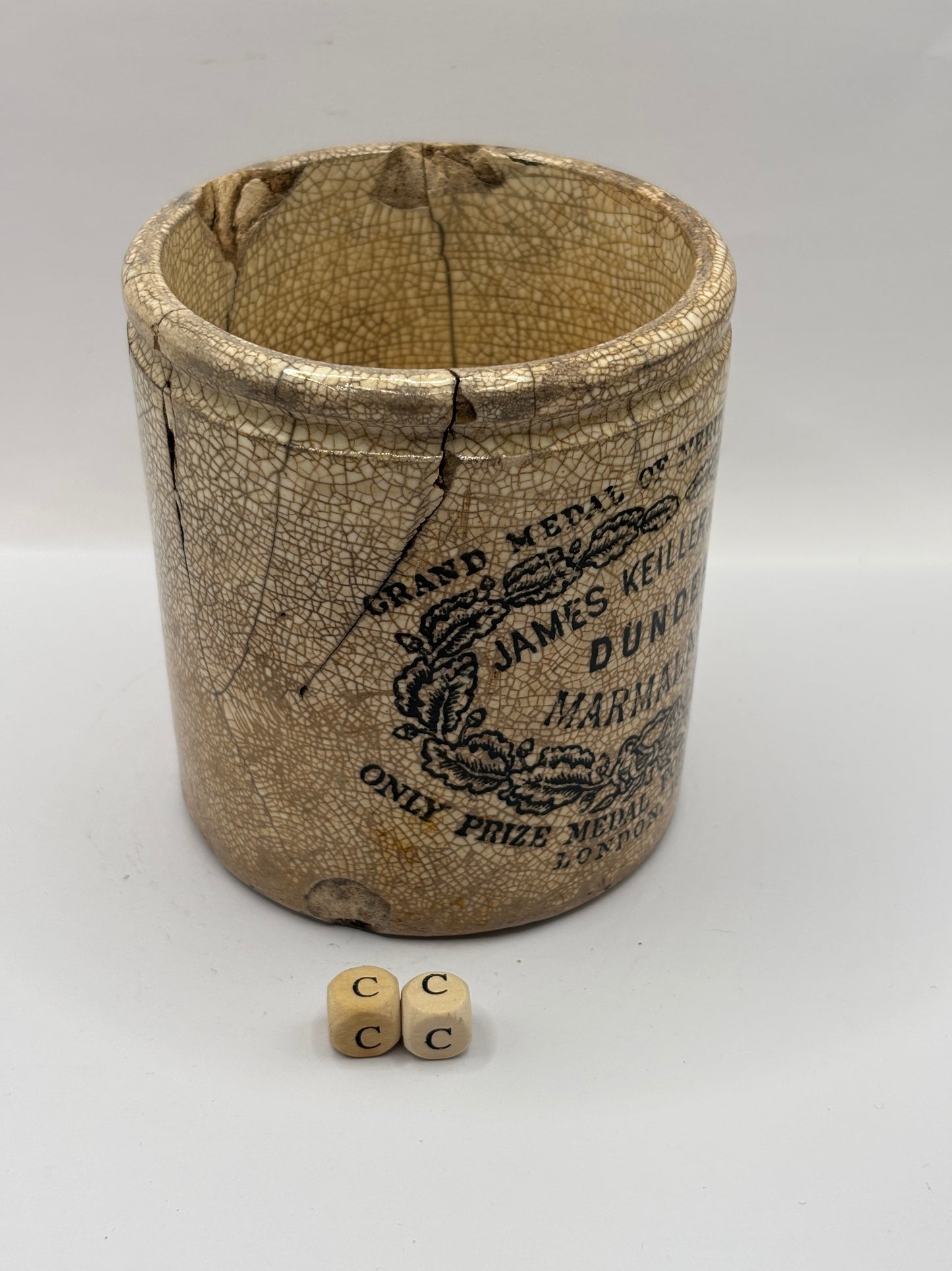 Old 1lb James Keiller Dundee marmalade Jar (cc) damaged