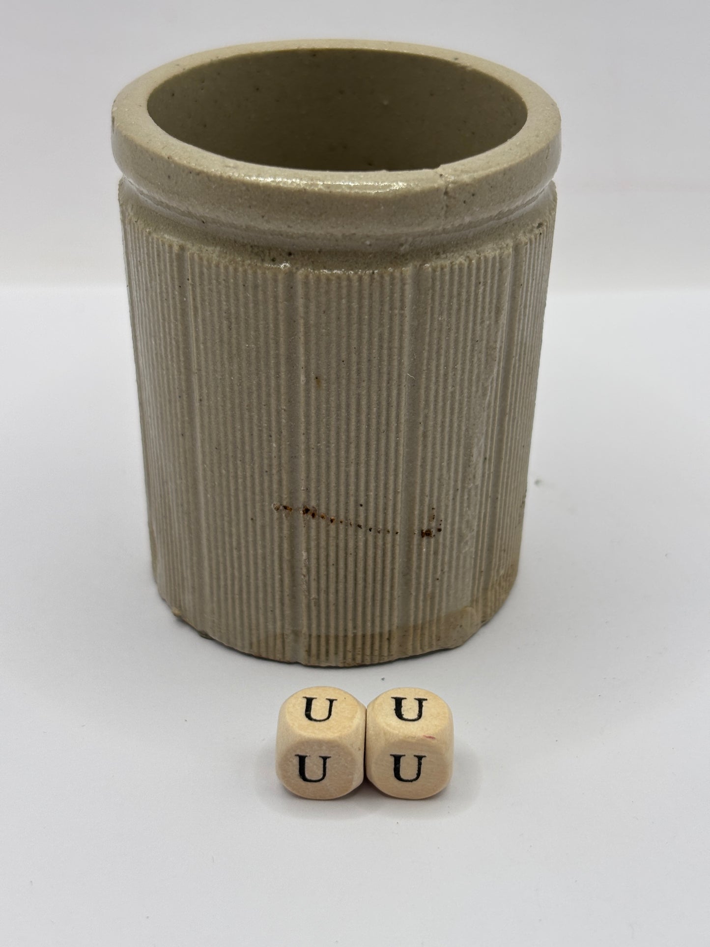 Old mini ribbed stoneware jam pot (uu)