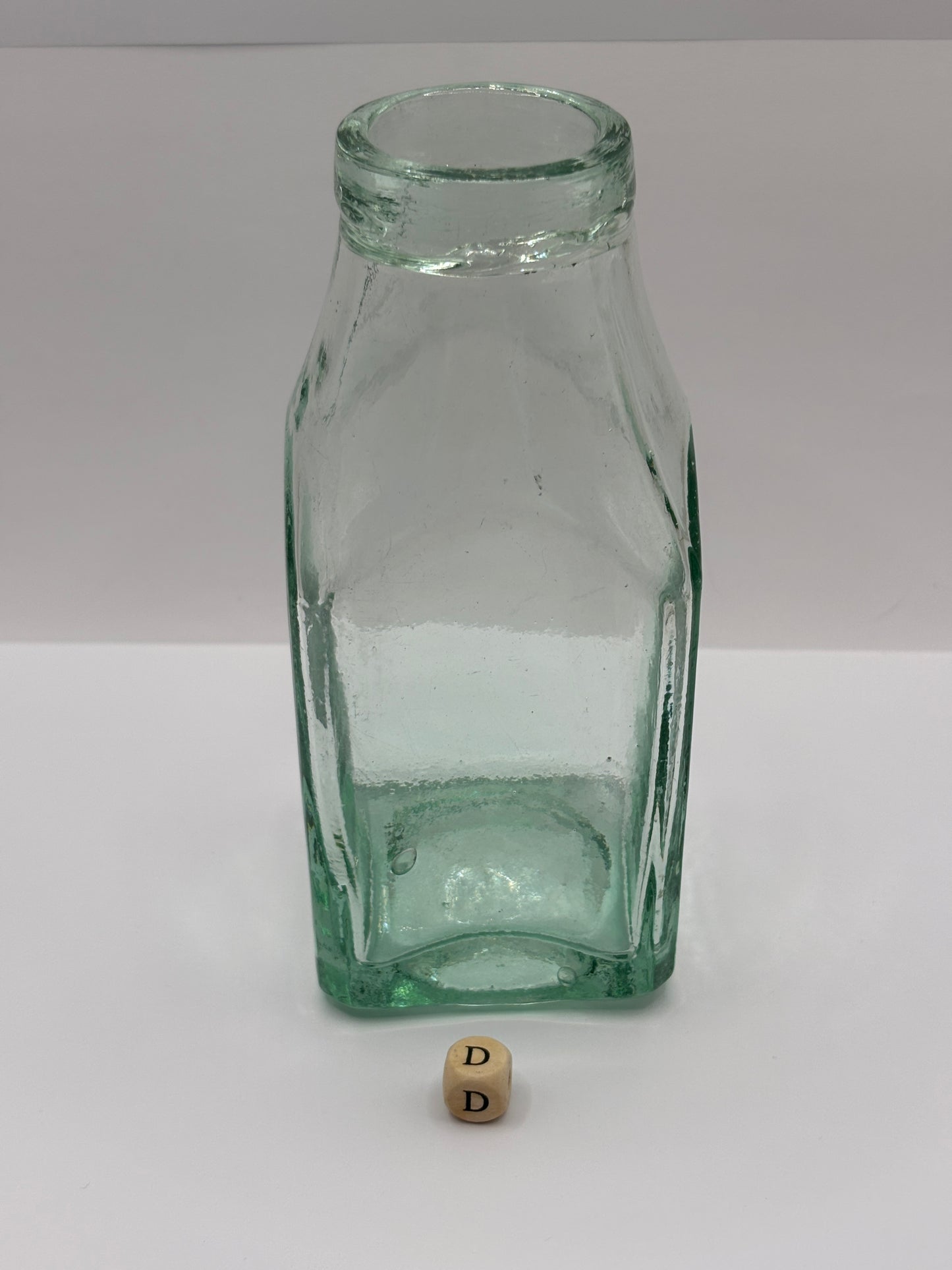 Old aqua glass pickle jar, preserve jar (D)