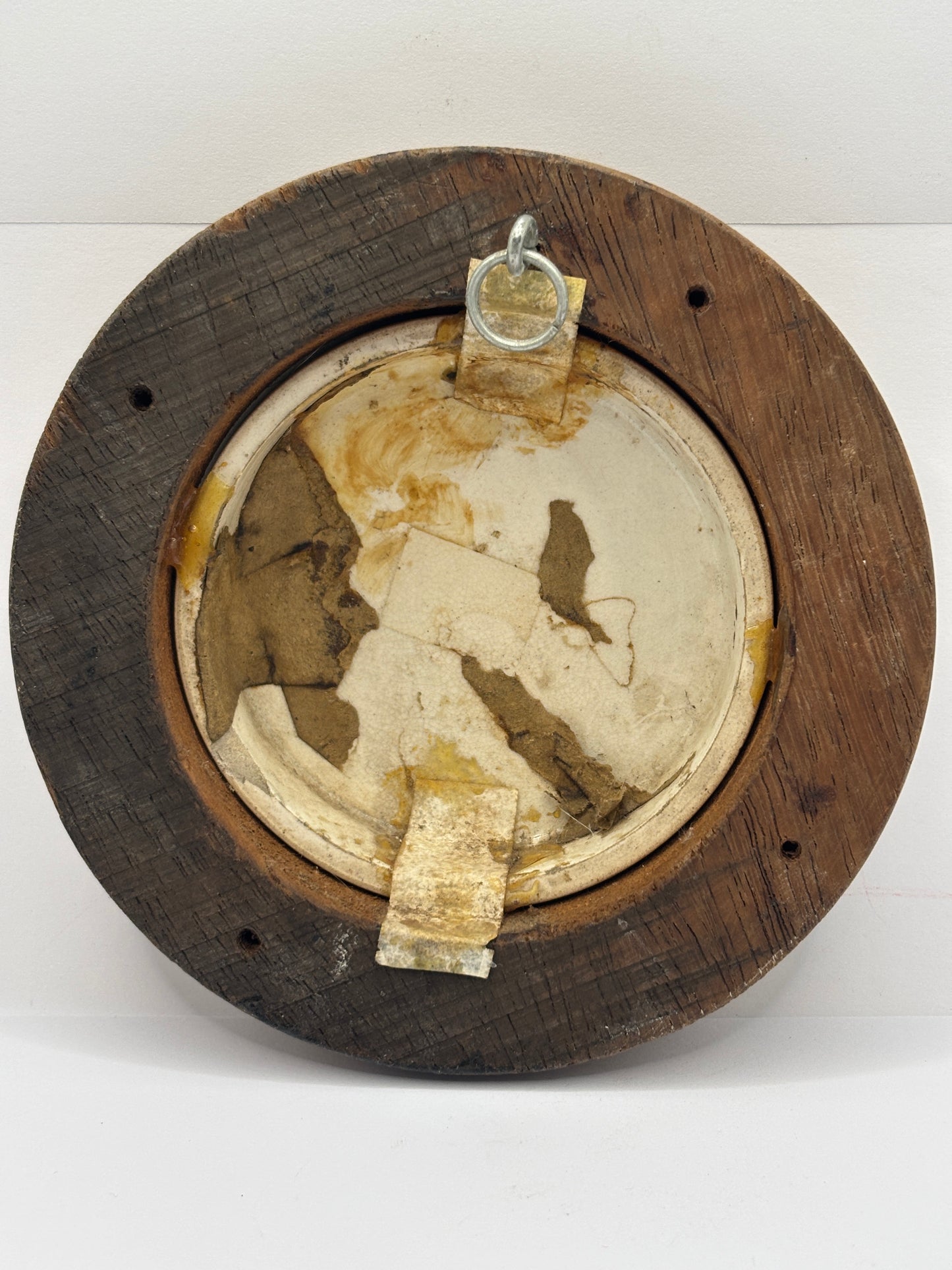 Old Prattware lid, The village wedding. In original wooden frame