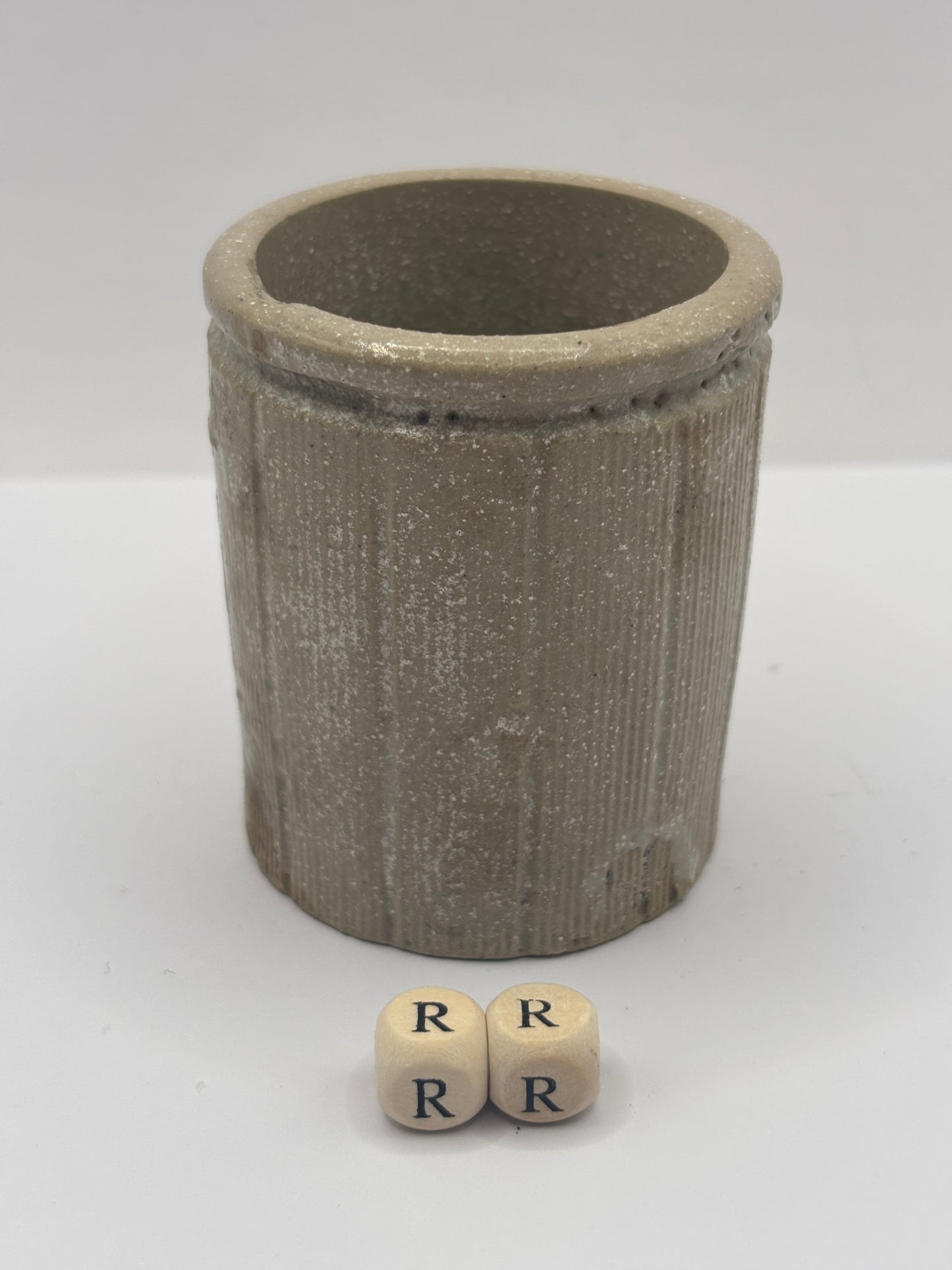 Old mini ribbed stoneware jam pot (RR)
