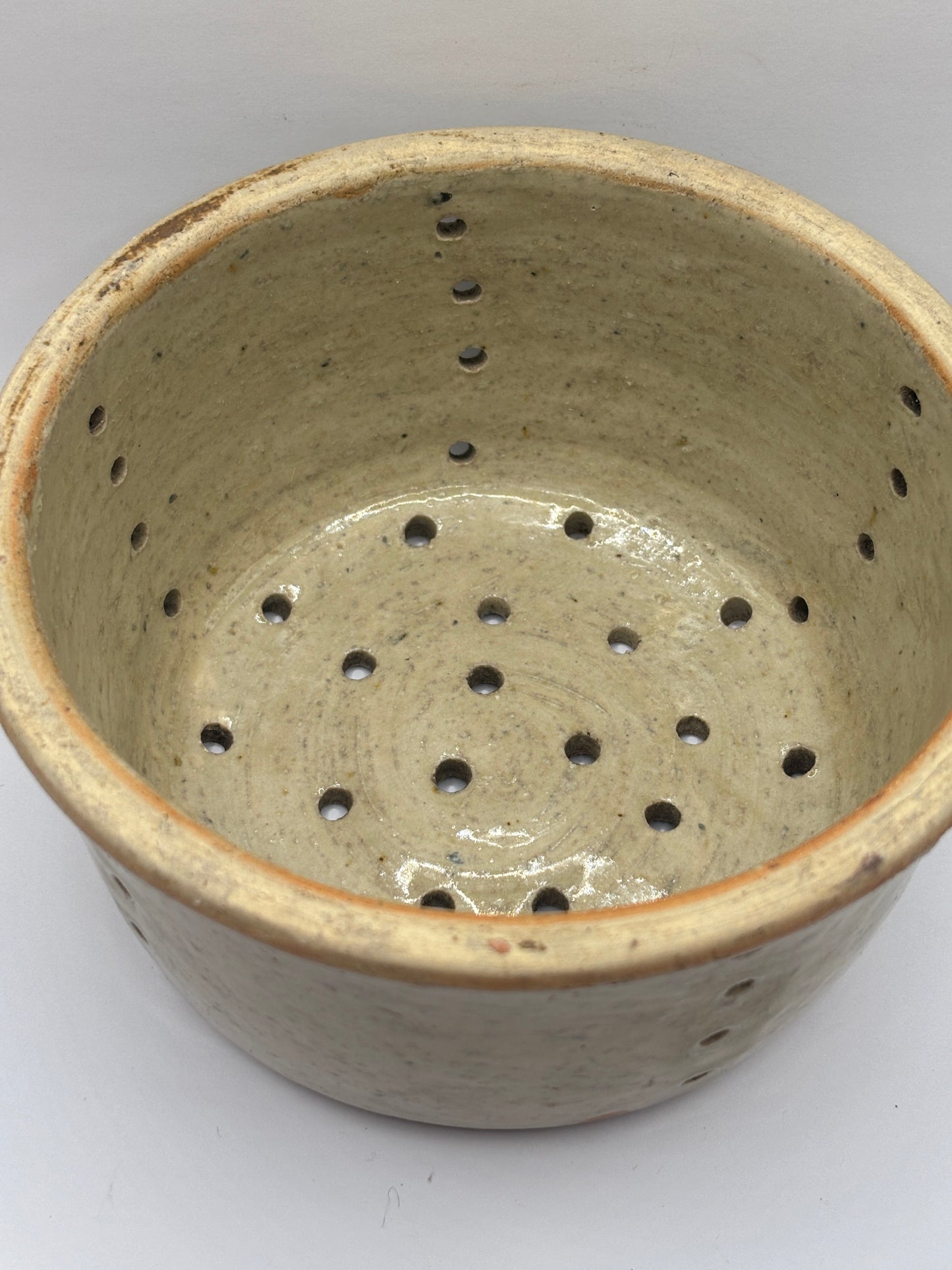 Old french stoneware cheese strainer, cheese mold (a)