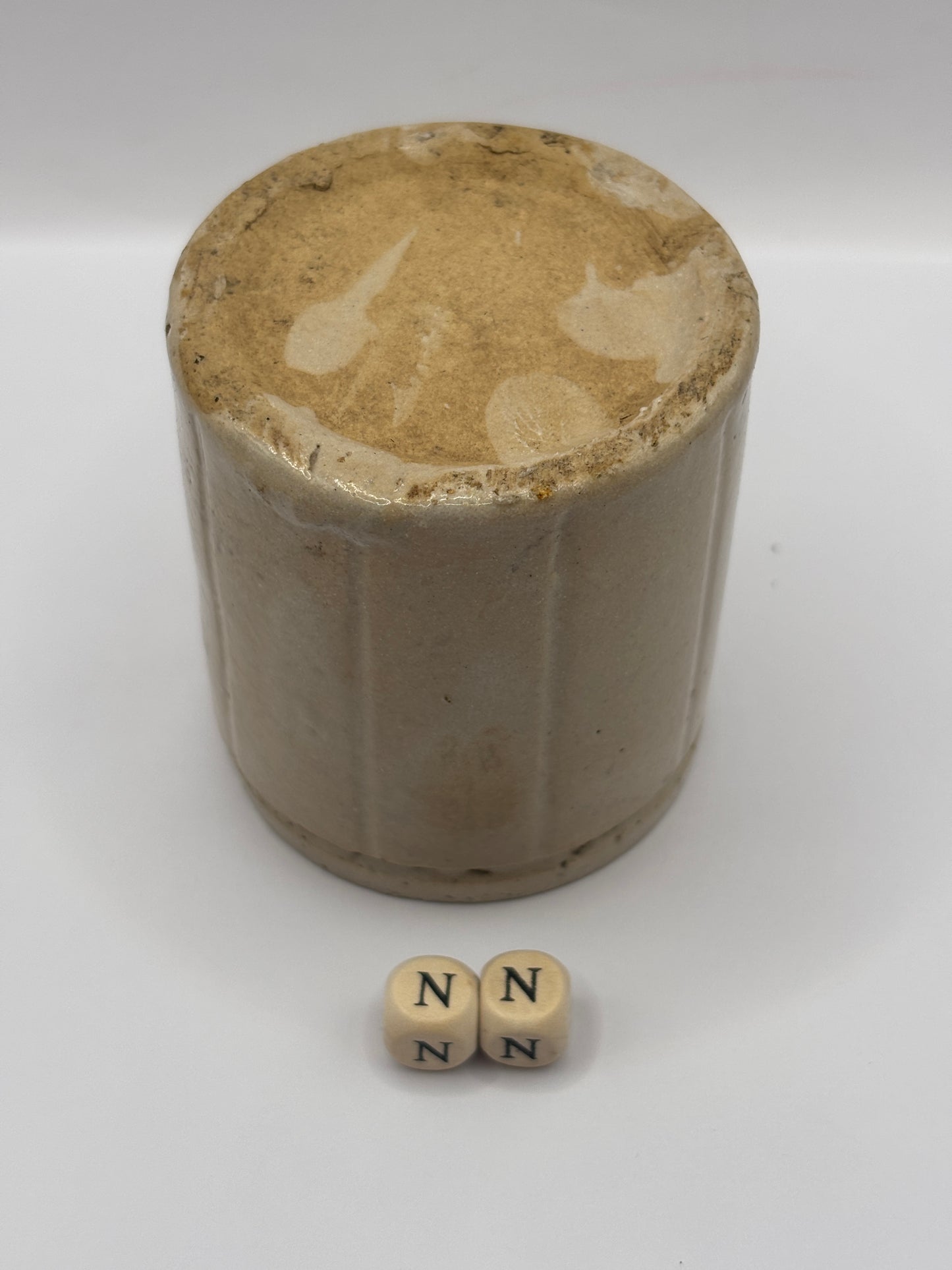 Old mini ribbed stoneware jam pot (NN)