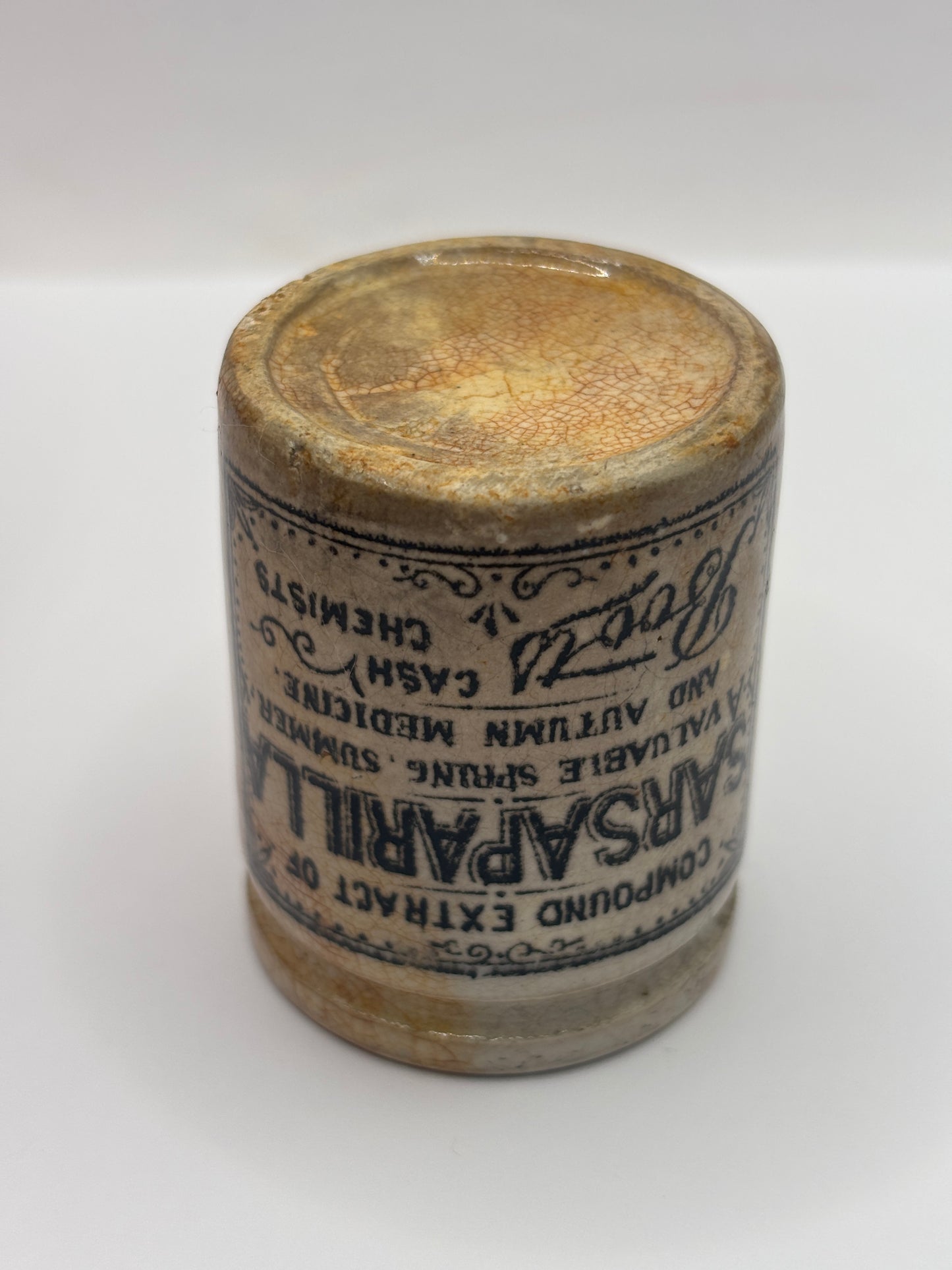 Old advertising pot, Boots Sarsaparilla