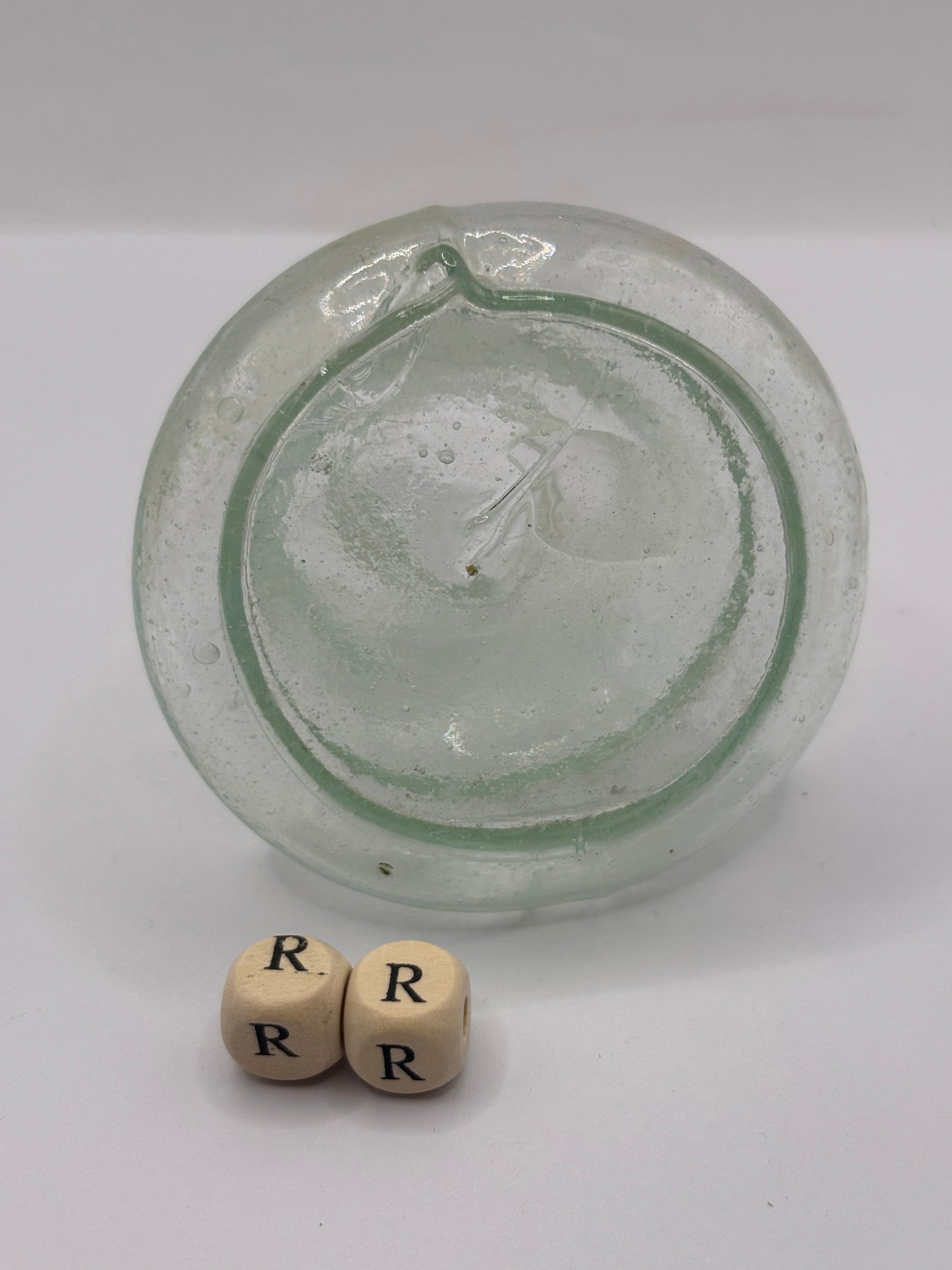 Old aqua glass inkwell, Bell ink (RR)