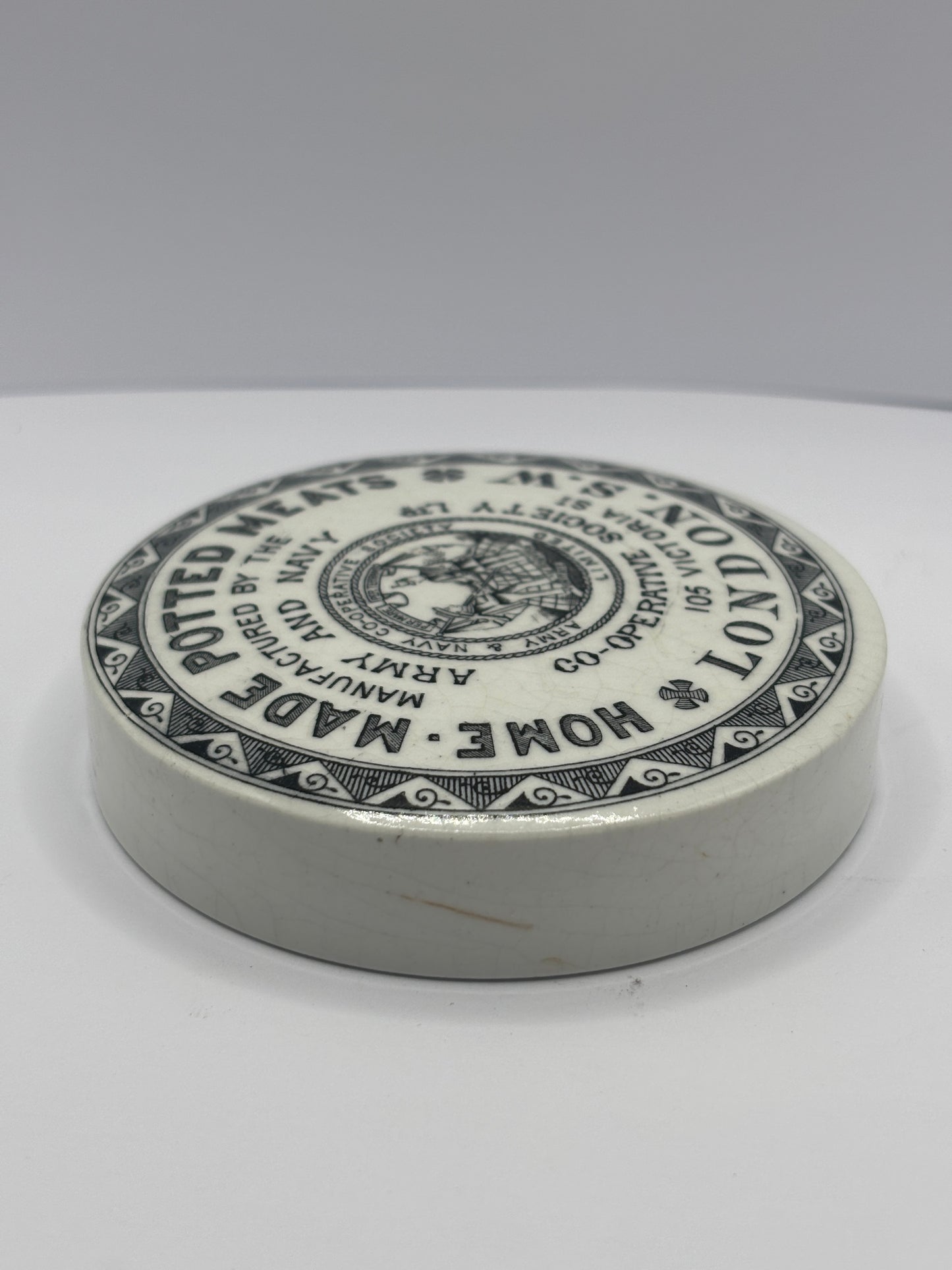 Old army & navy home made potted meats advertising pot lid