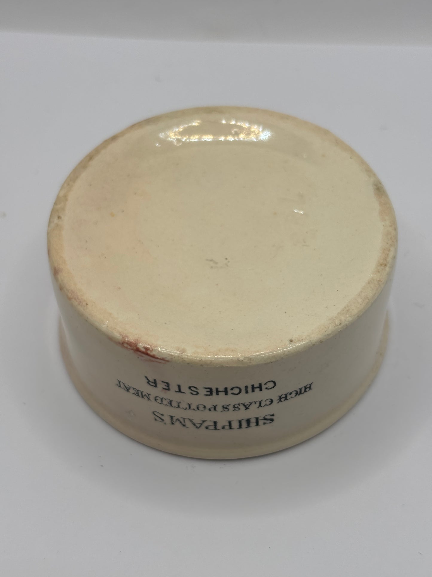 Old Shippams advertising meat paste pot, High class potted meat, Chichester