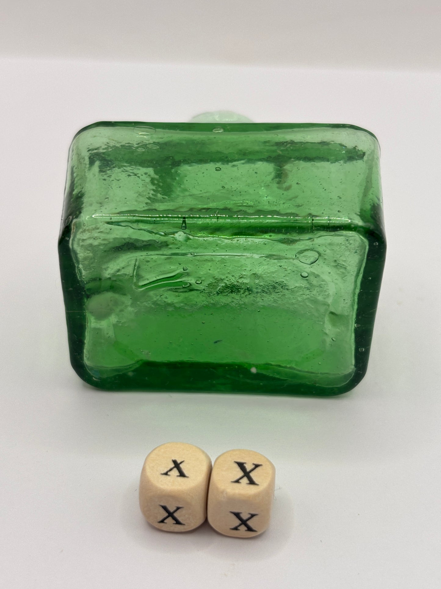 Old green glass boat ink, inkwell (XX)