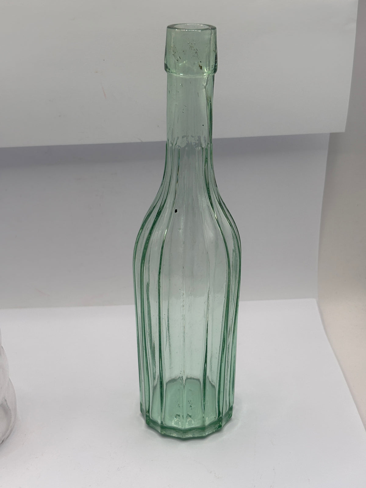 Old tall aqua glass bottle, vinegar?