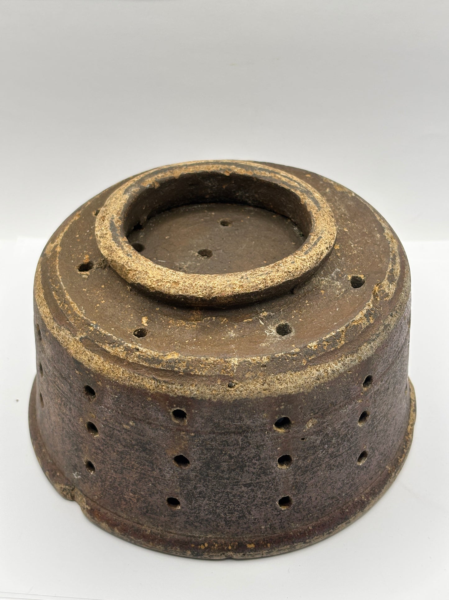 Old large french stoneware cheese strainer