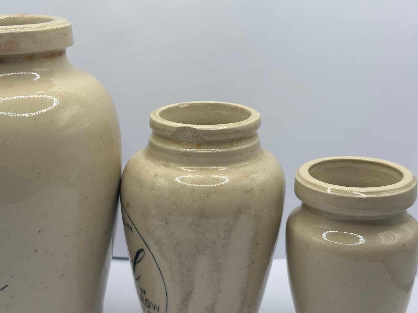 3 Old stoneware advertising Virol jars