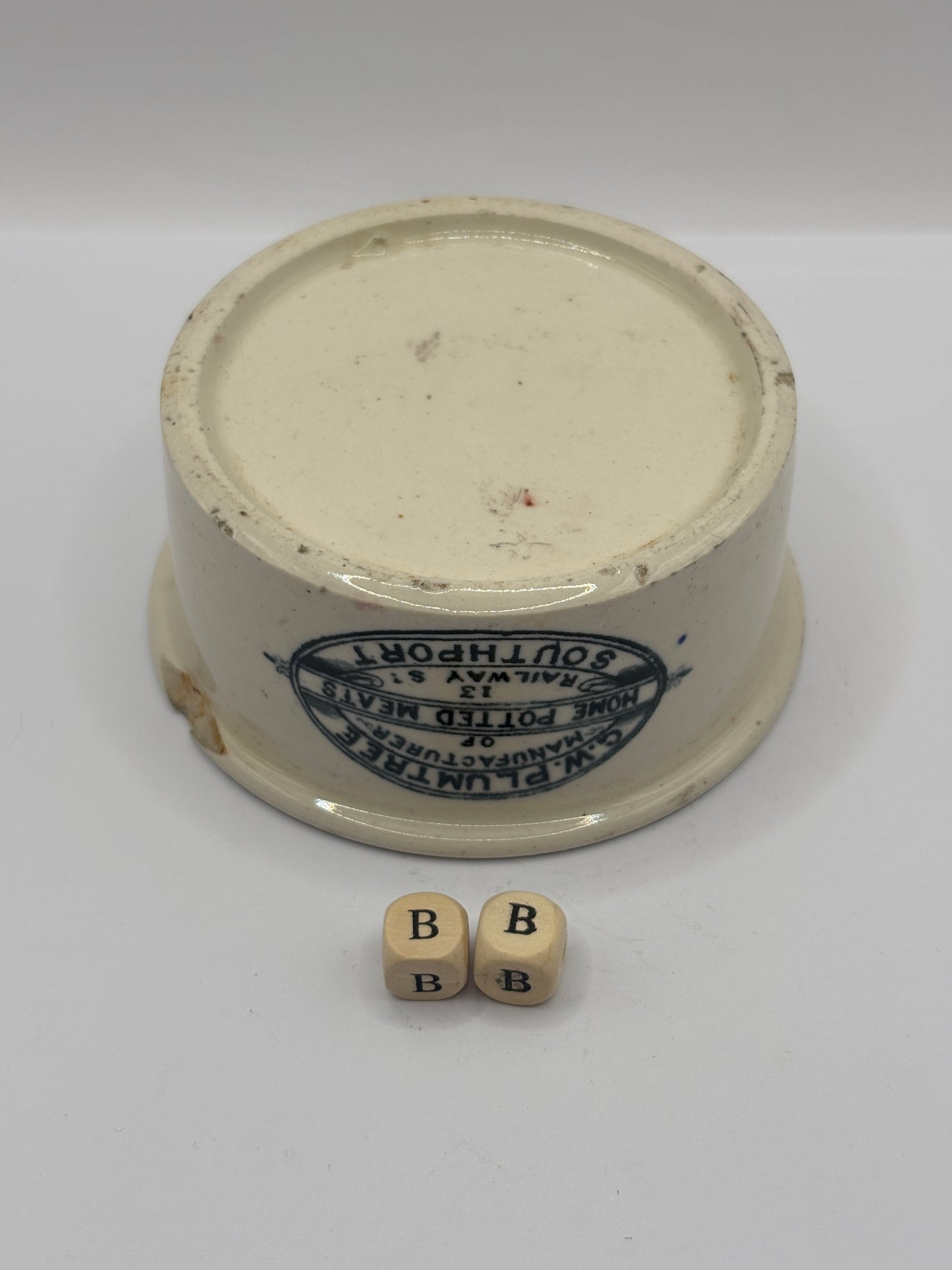 Old Plumtree advertising meat paste pot. Chipped (BB)