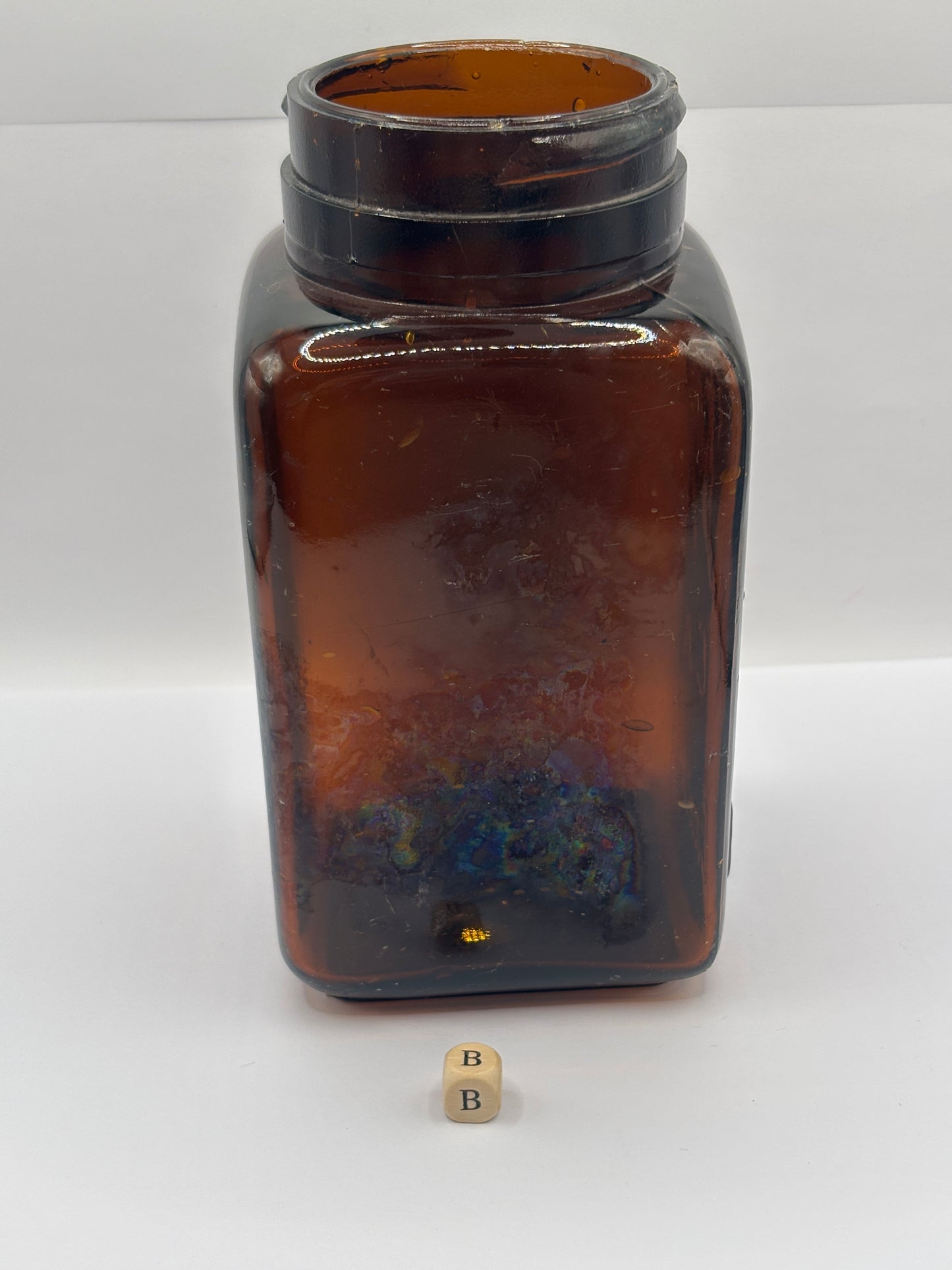 Old XL amber glass Boots cash chemists jar (B)