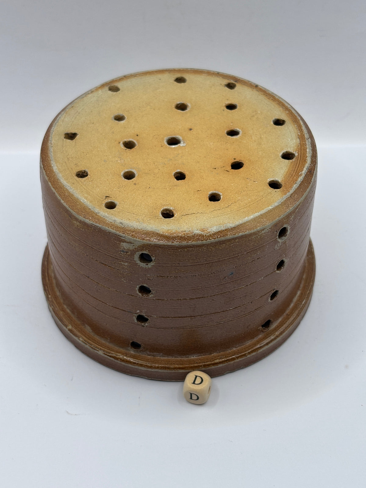 Old french stoneware cheese mold, strainer/ faisselle (D)