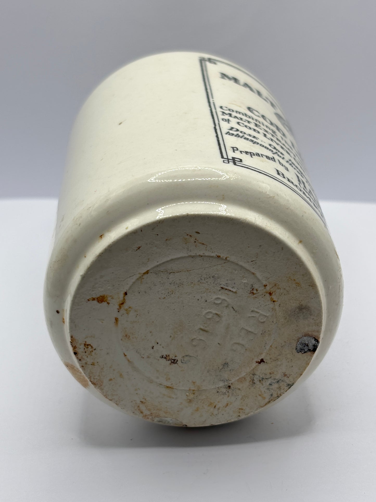 Old stoneware advertising malt extract jar. Repaired