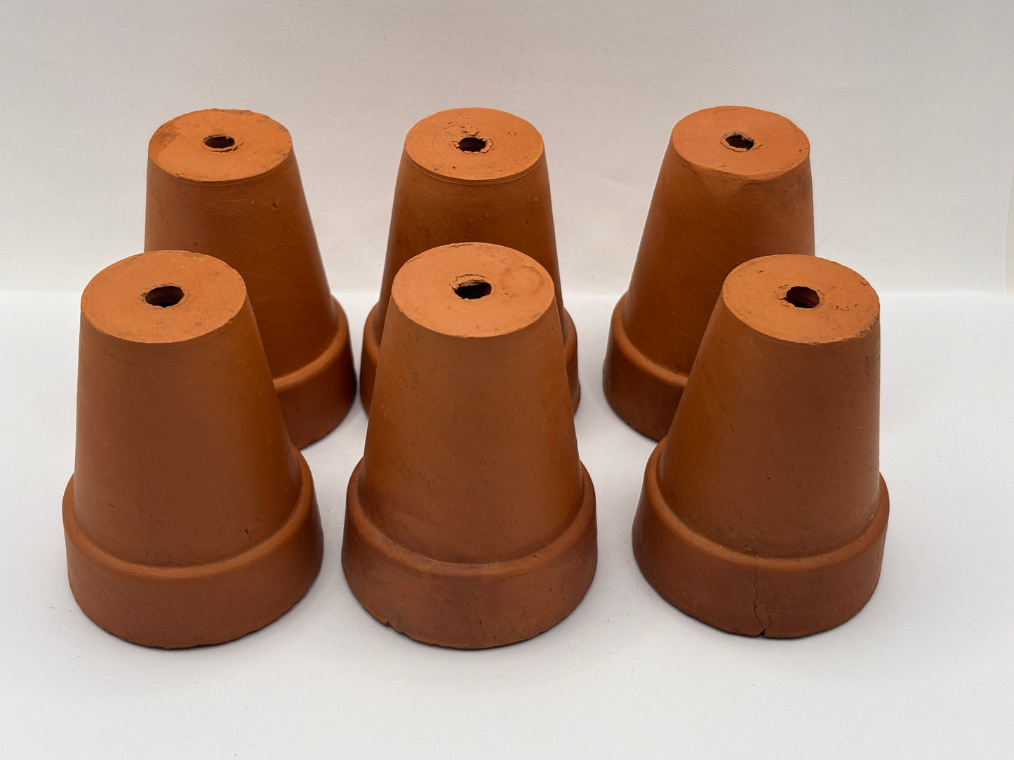 Set of 6 old terracotta mini plant pots