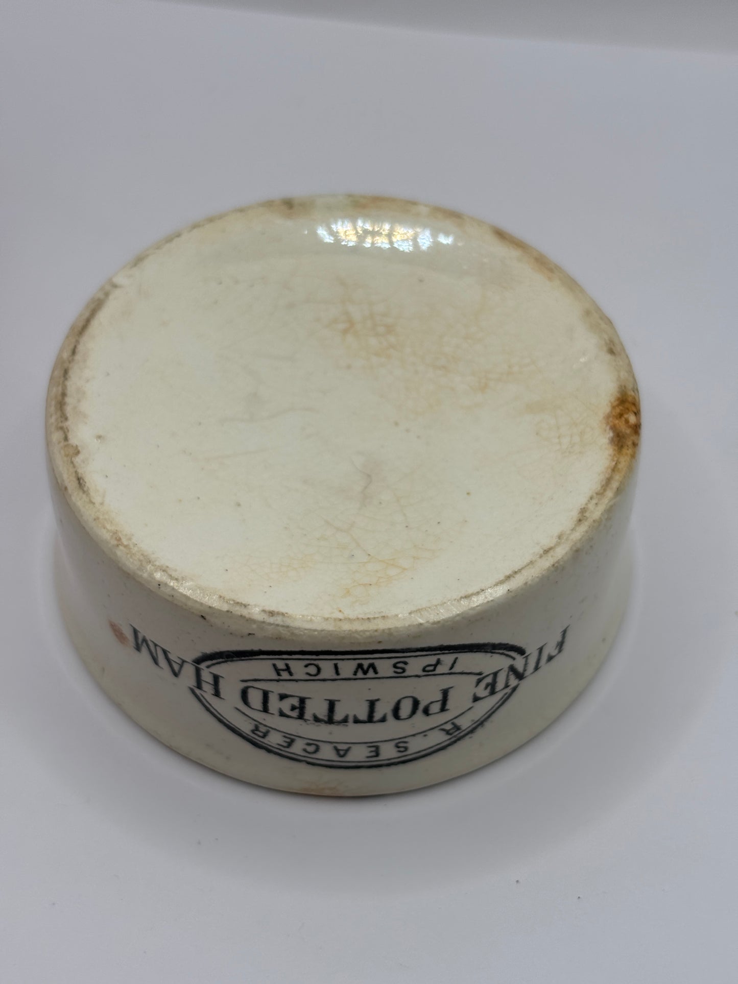 Old seager advertising meat paste pot. Fine potted ham
