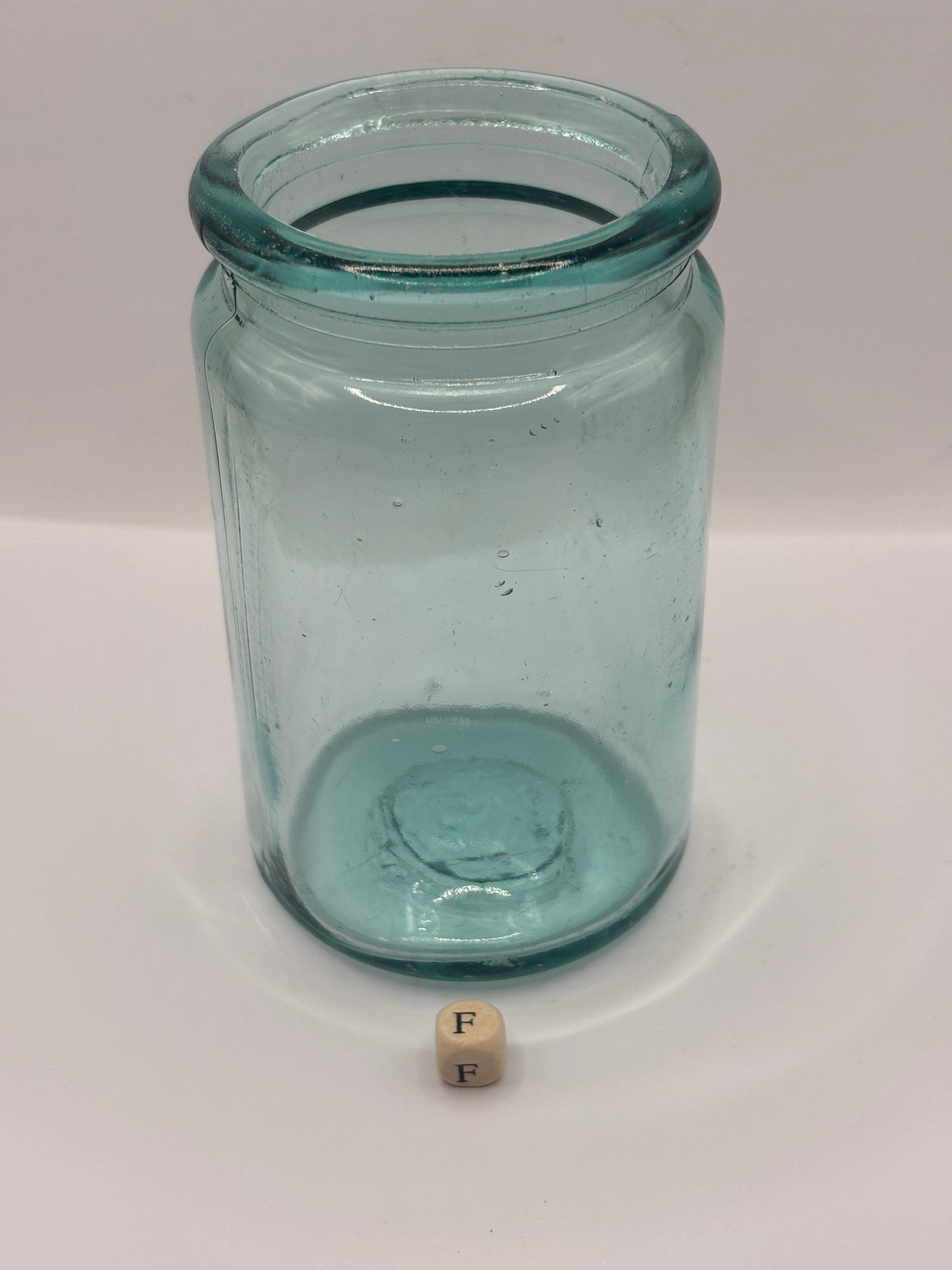 Old 1lb aqua glass pickle jar (f)