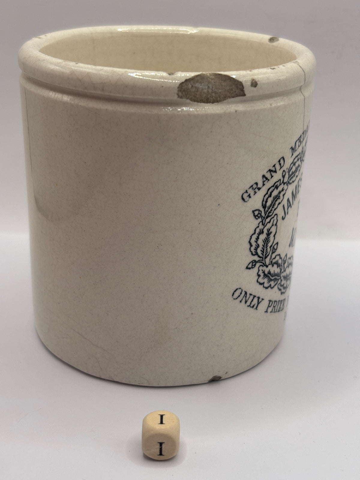 Old 1lb stoneware marmalade pot, James Keiller Dundee marmalade (i)