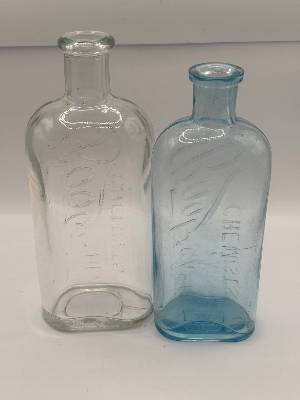 2 old crusty Boots cash chemist bottles
