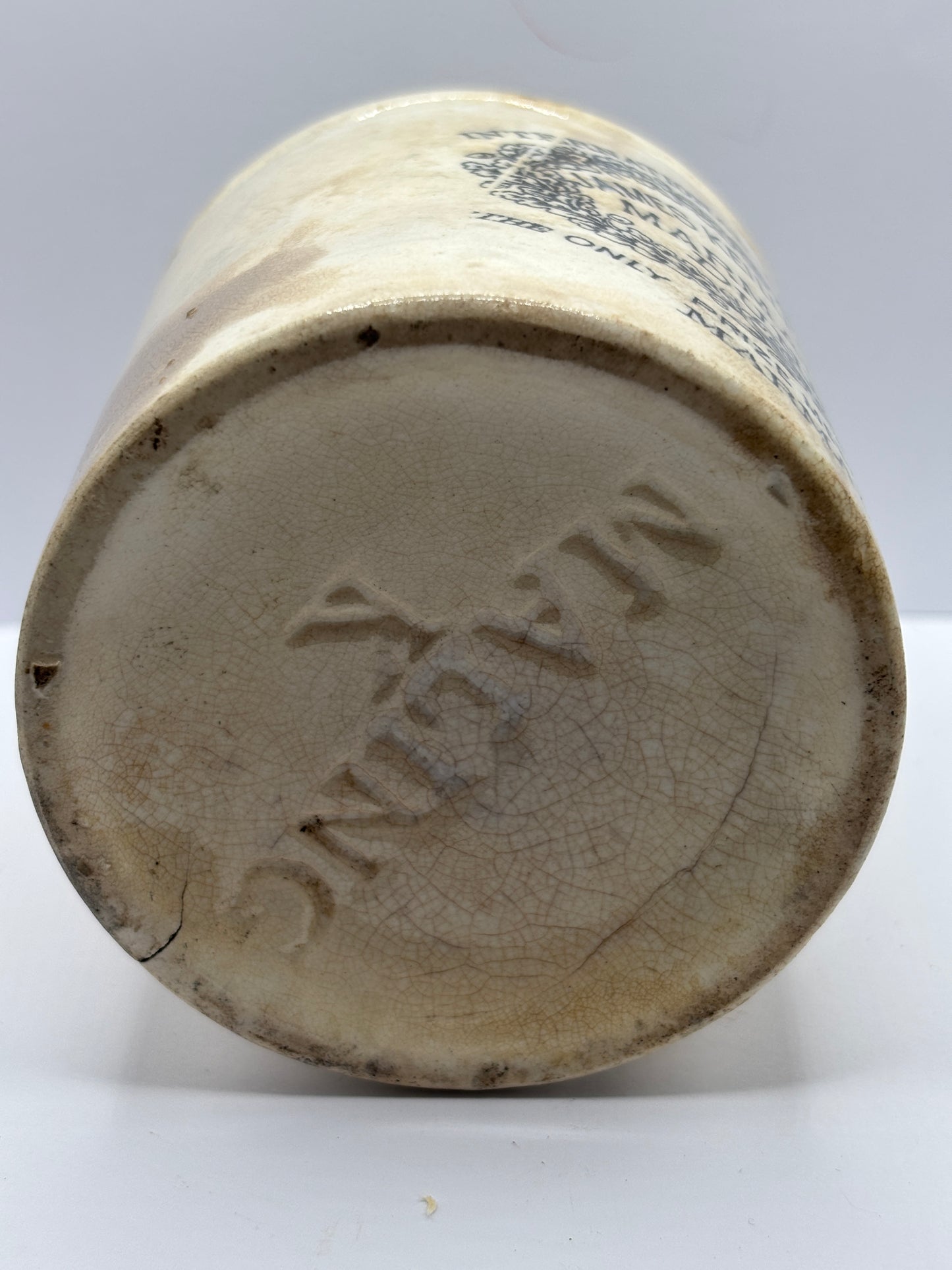 Old early dundee marmalade advertising jar, stained & crazed