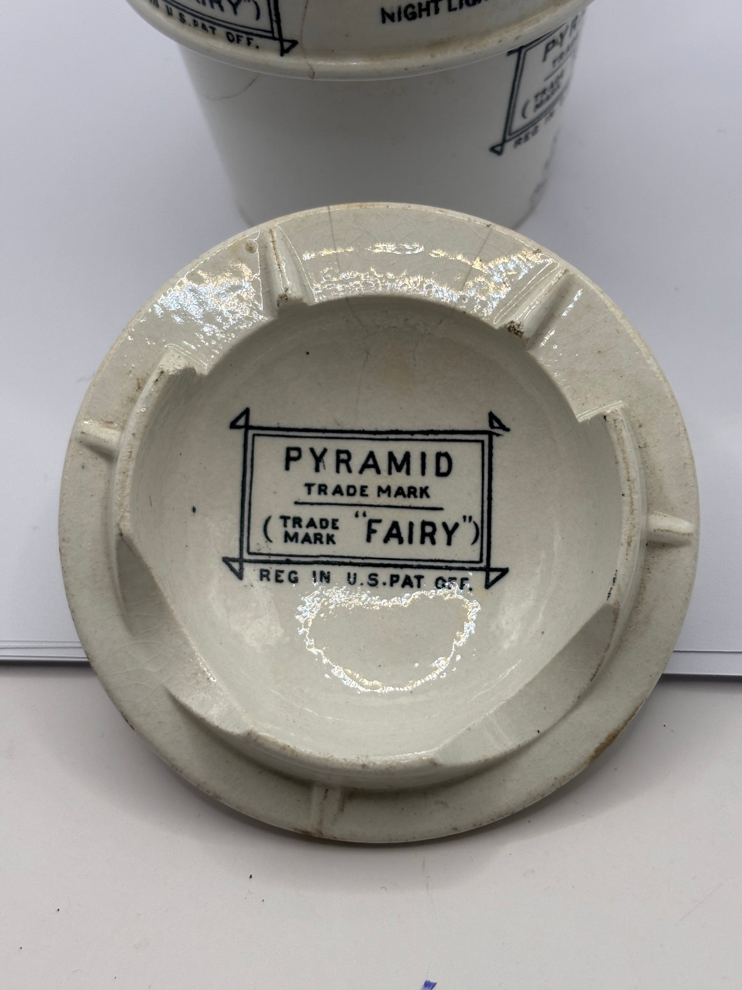 Old stoneware advertising food warmer. Clarkes Pyramid food warmer. Damaged/repaired