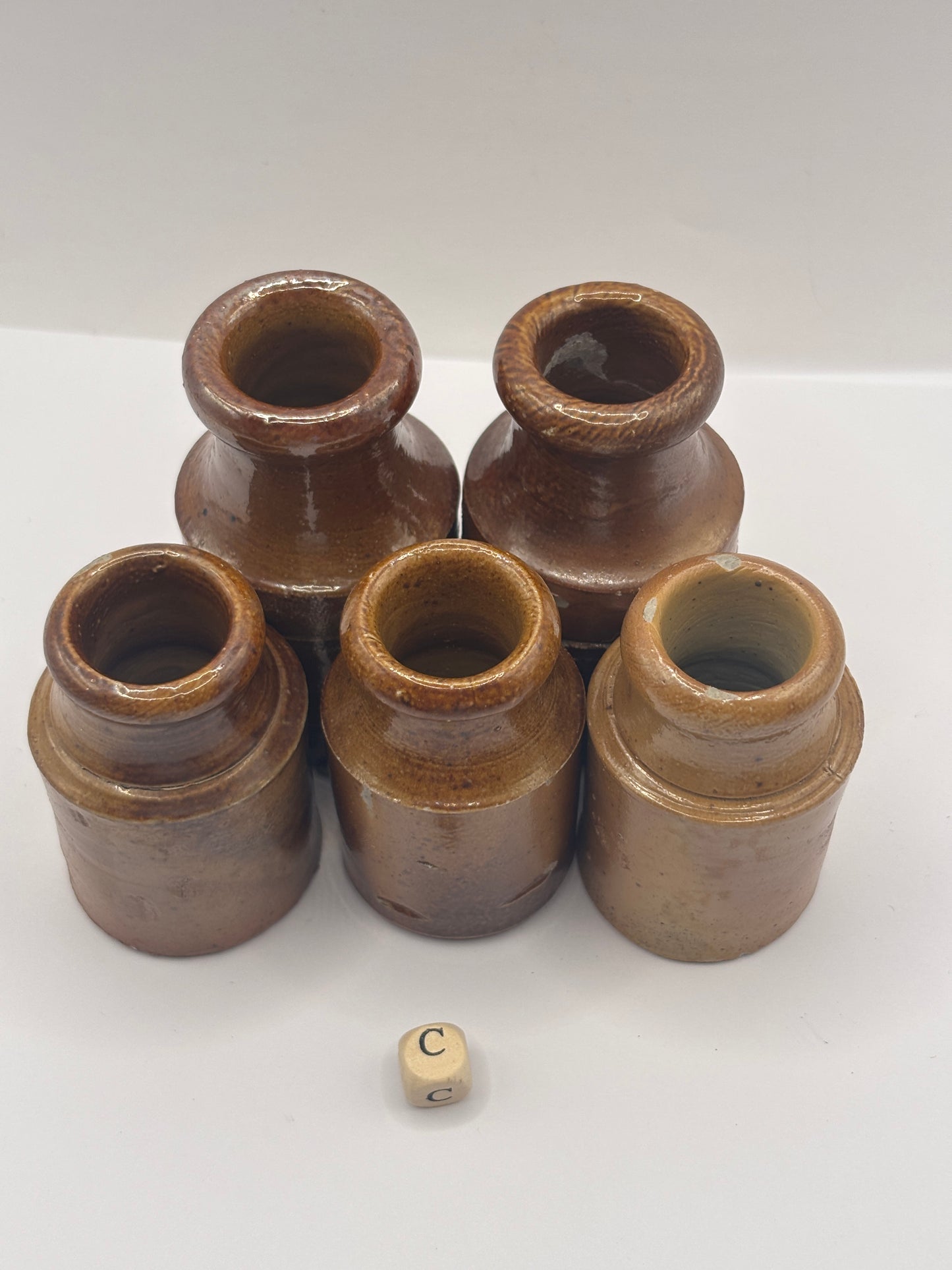 5 old brown stoneware jars & pots (c)