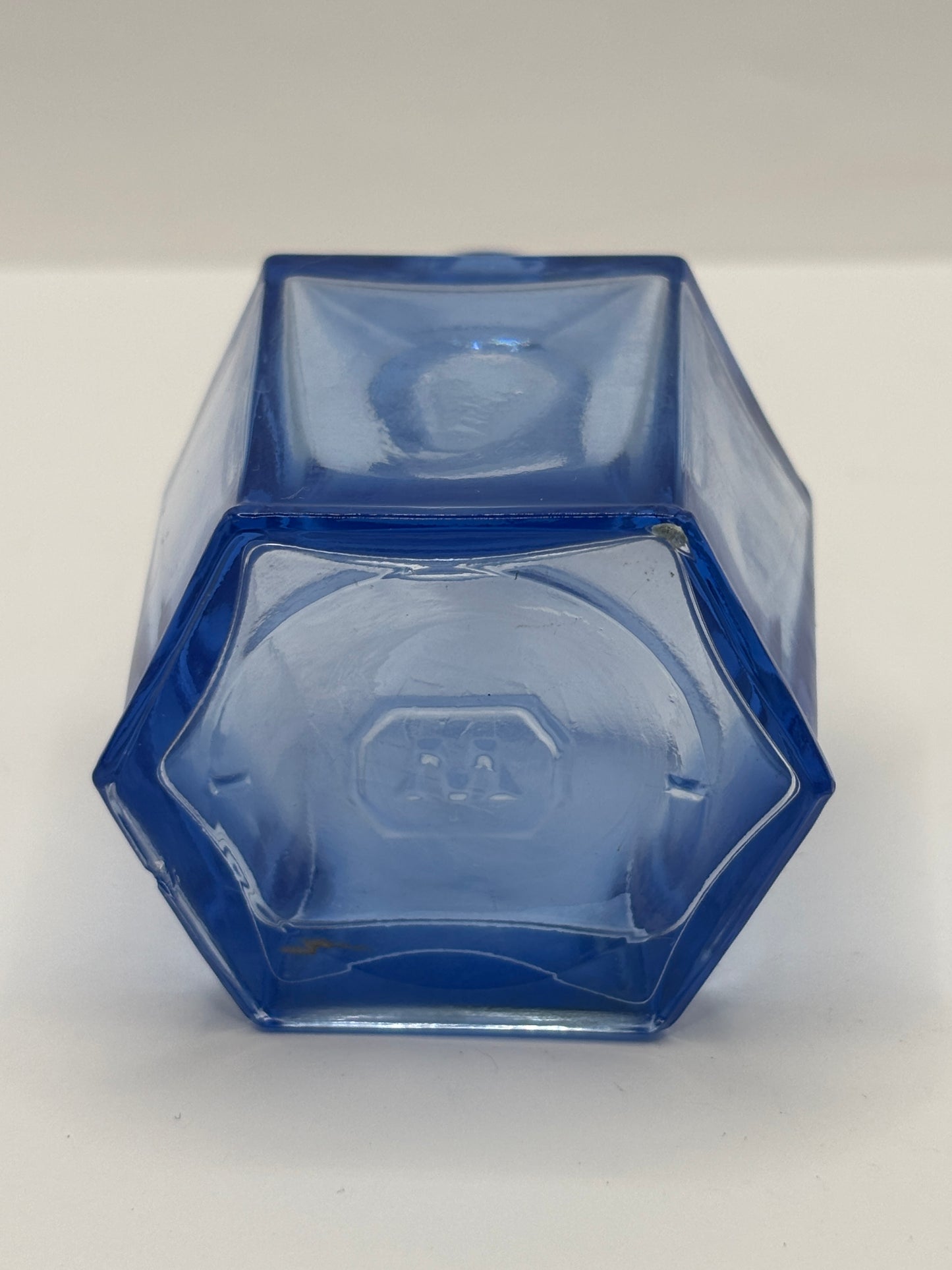 Old 6 sided blue glass inkwell, ink bottle