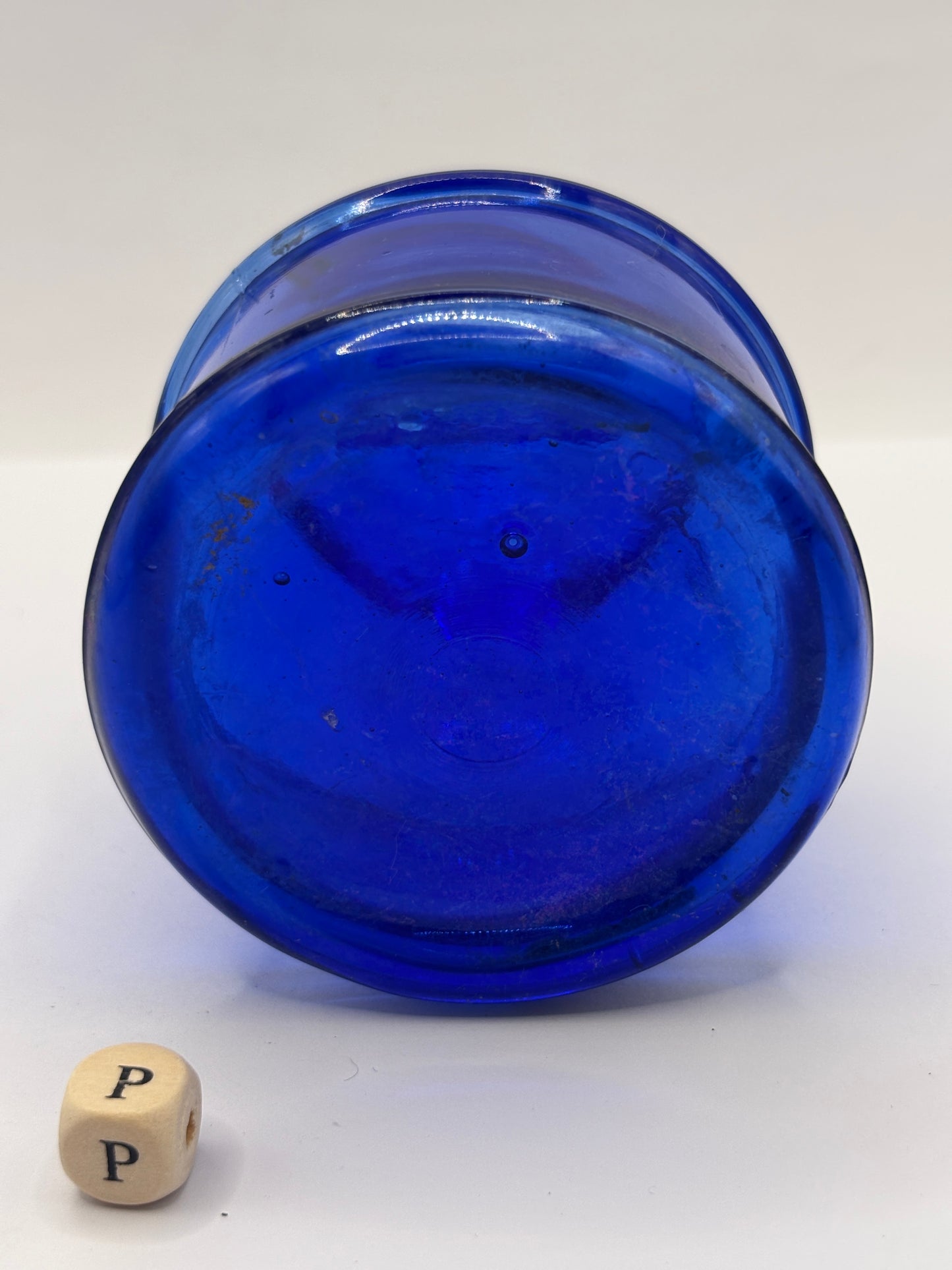 Old blue glass ink bottle, inkwell (P)