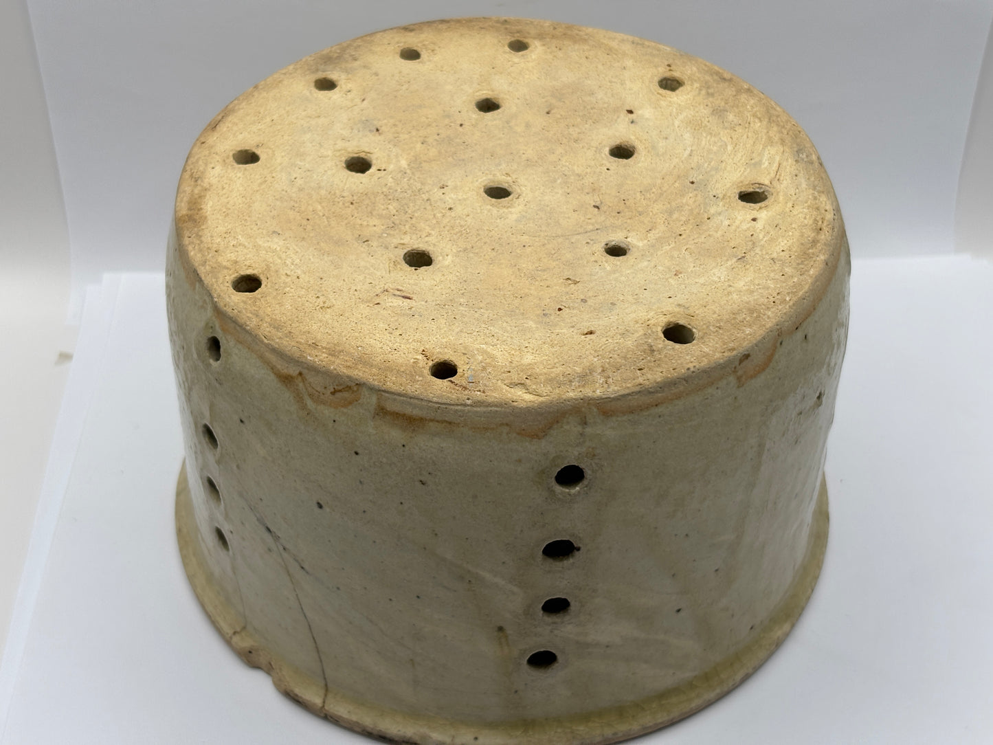 Old large french stoneware cheese strainer