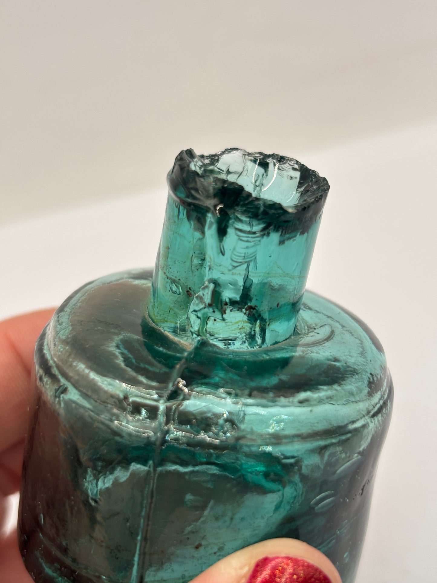 Old green glass ink, inkwell. (JJ)