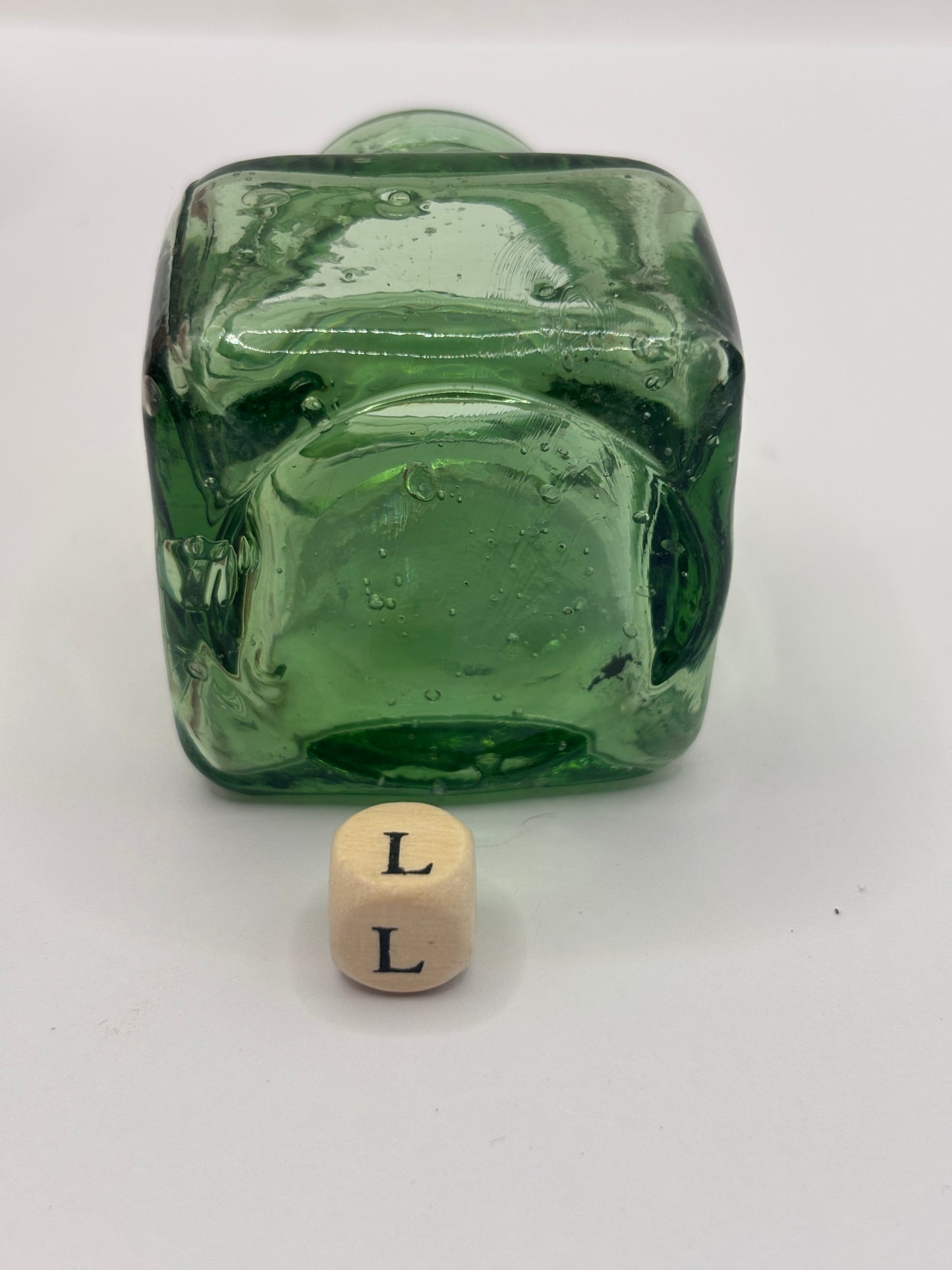 Old green glass ink bottle, inkwell (L)