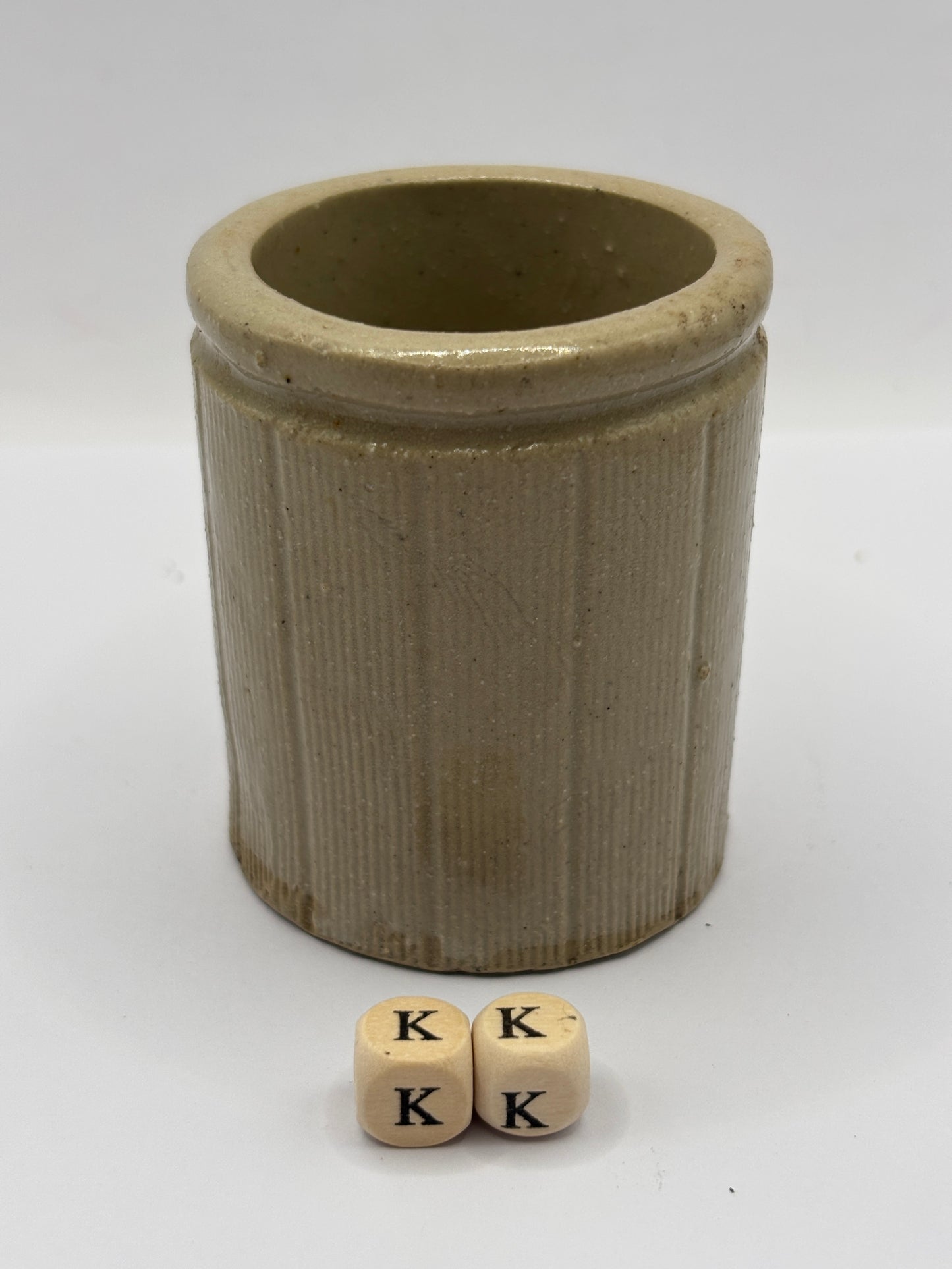 Old mini ribbed stoneware jam pot (kk)