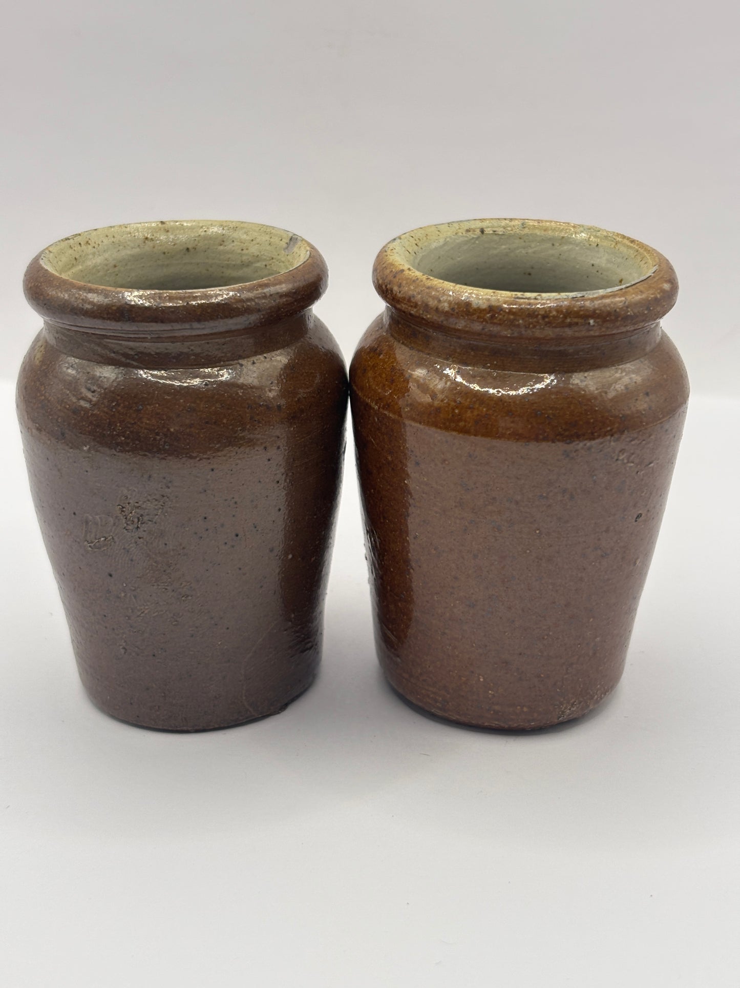 2 old small brown stoneware cream pots
