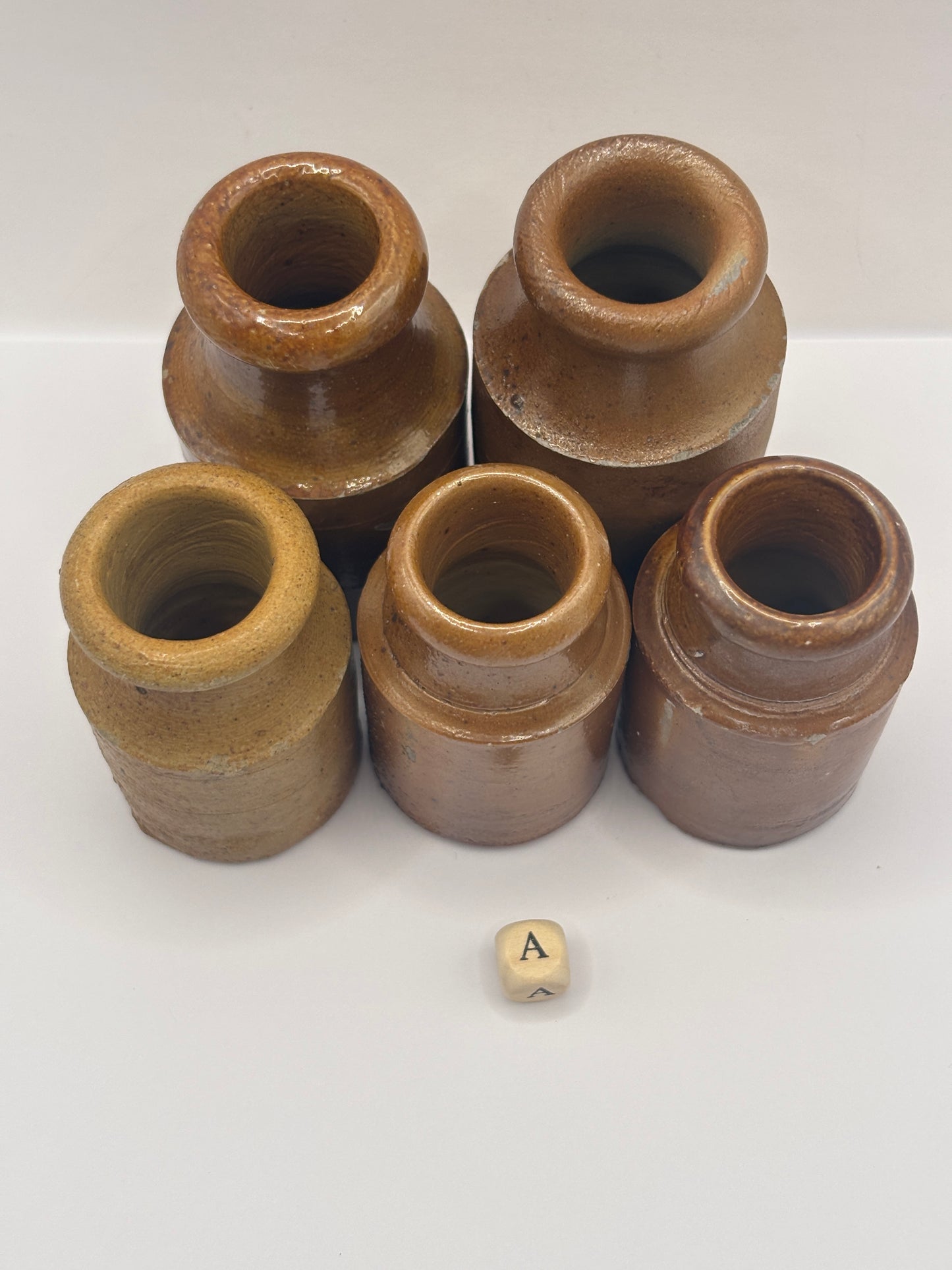 5 old brown stoneware jars & pots (A)