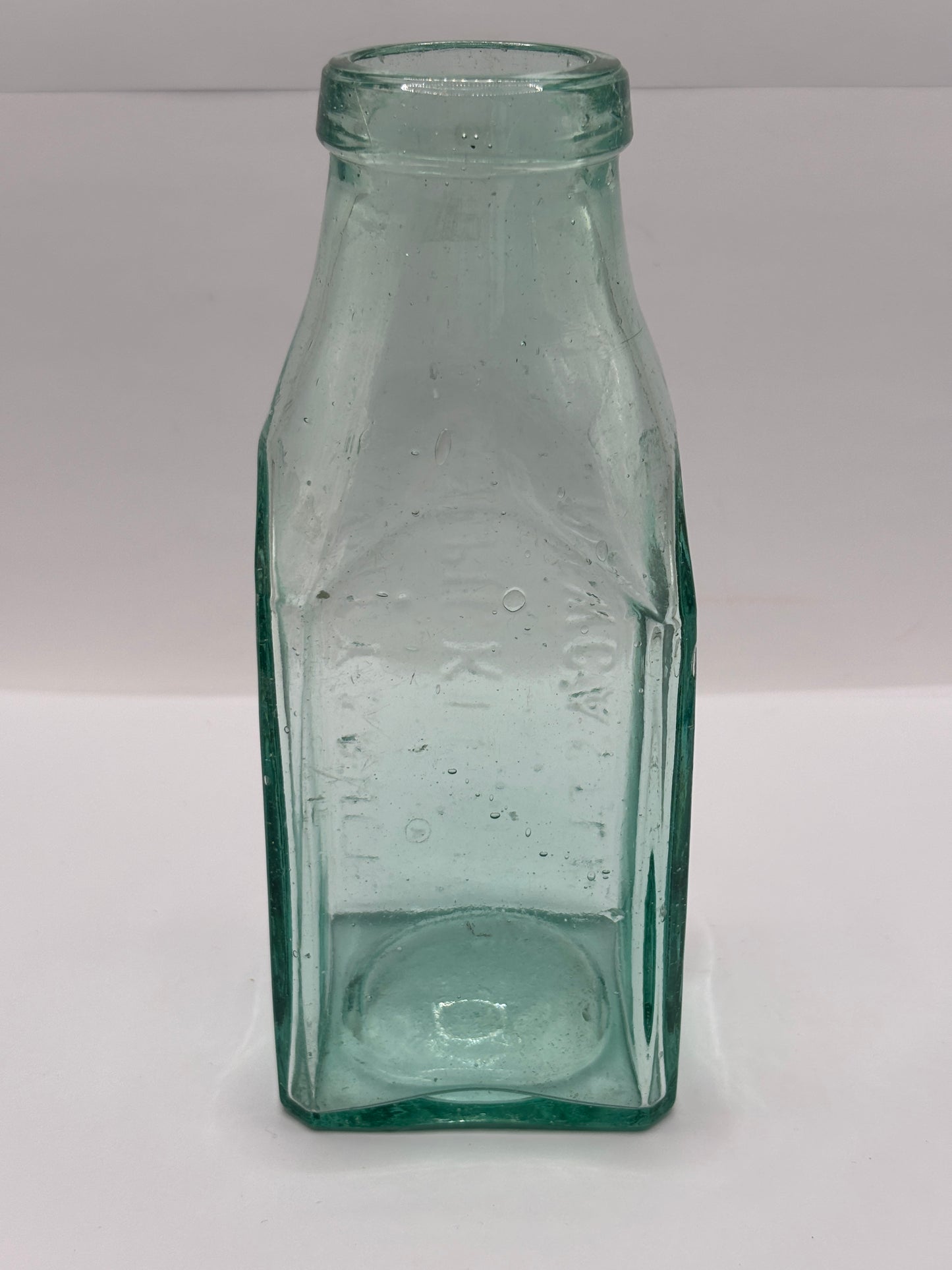 Old 1lb aqua glass advertising pickle jar, City sauce & pickle co. Newcastle