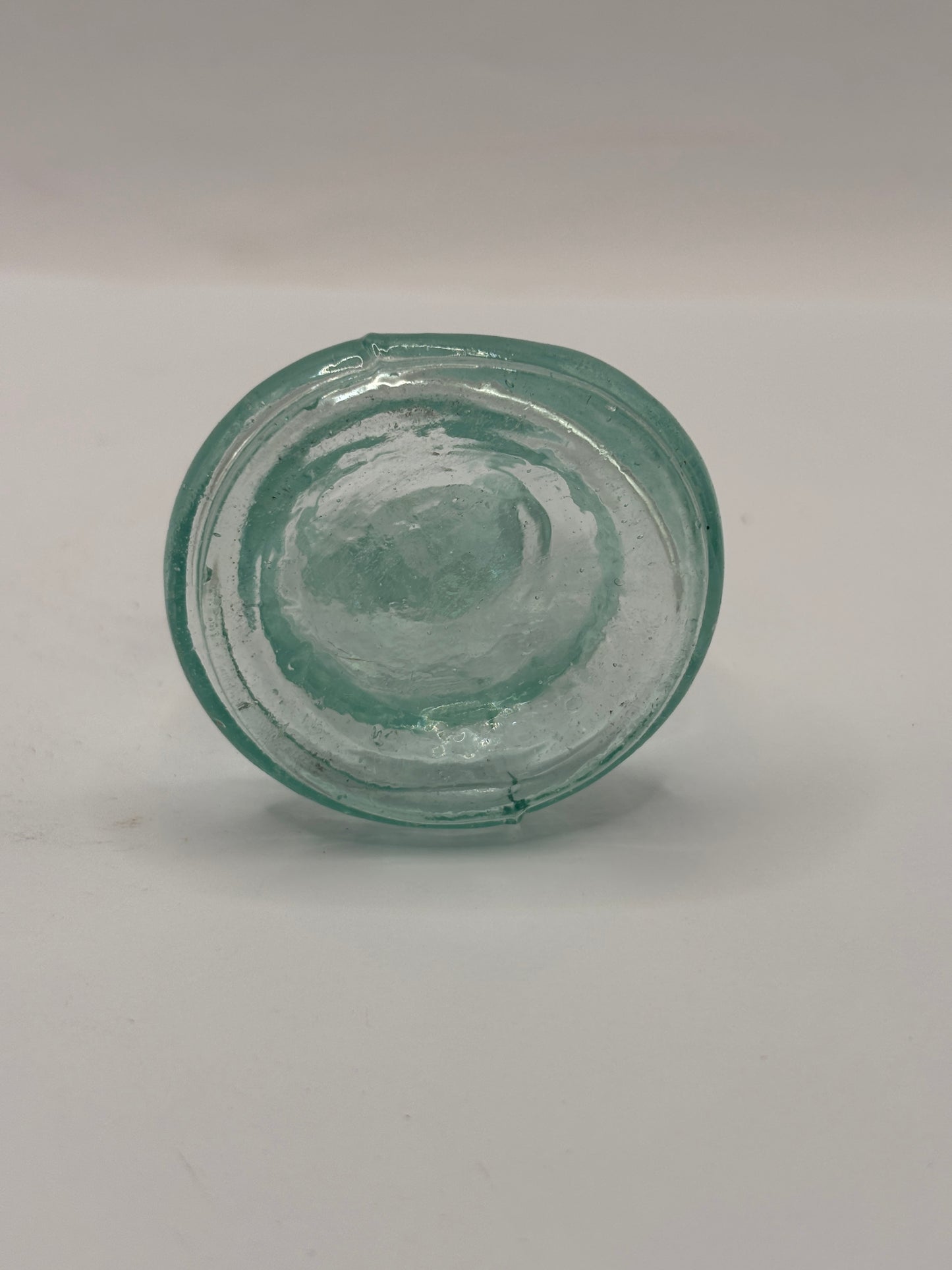 Old aqua glass inkwell, Bell ink. Ink bottle
